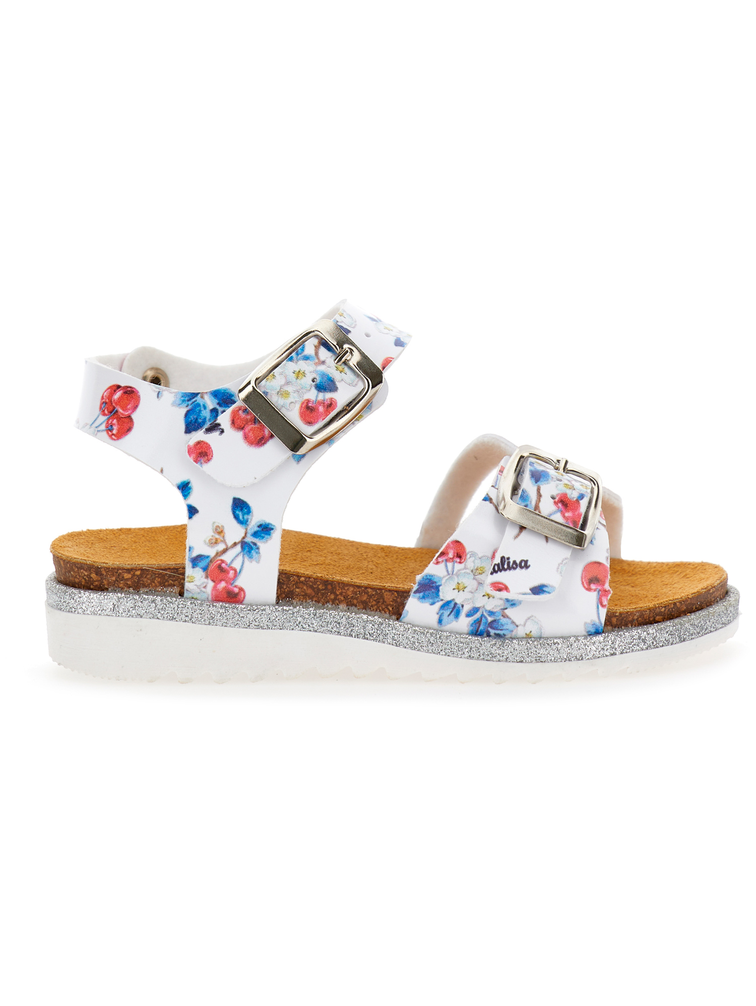Monnalisa Cherry Print Sandals With Toothed Sole In White