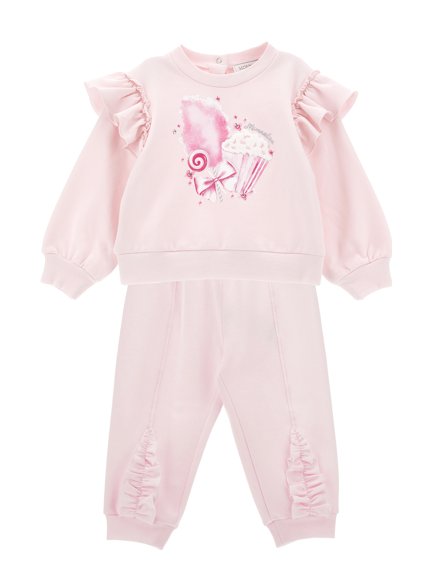 Monnalisa Printed Cotton Sweatshirt & Sweatpants In Rosa Fairy Tale