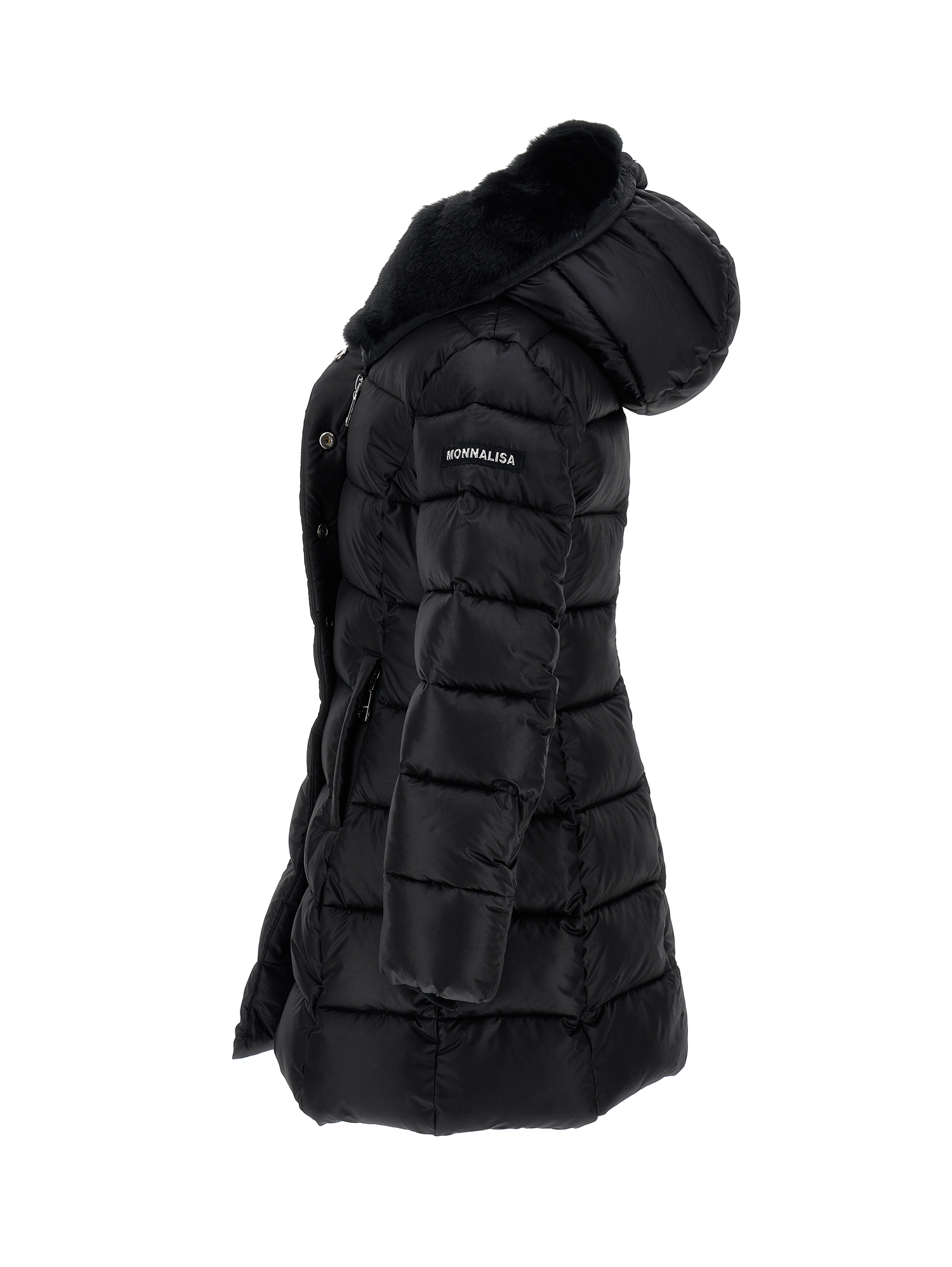 Monnalisa Technical Fabric And Plush Padded Coat In Black