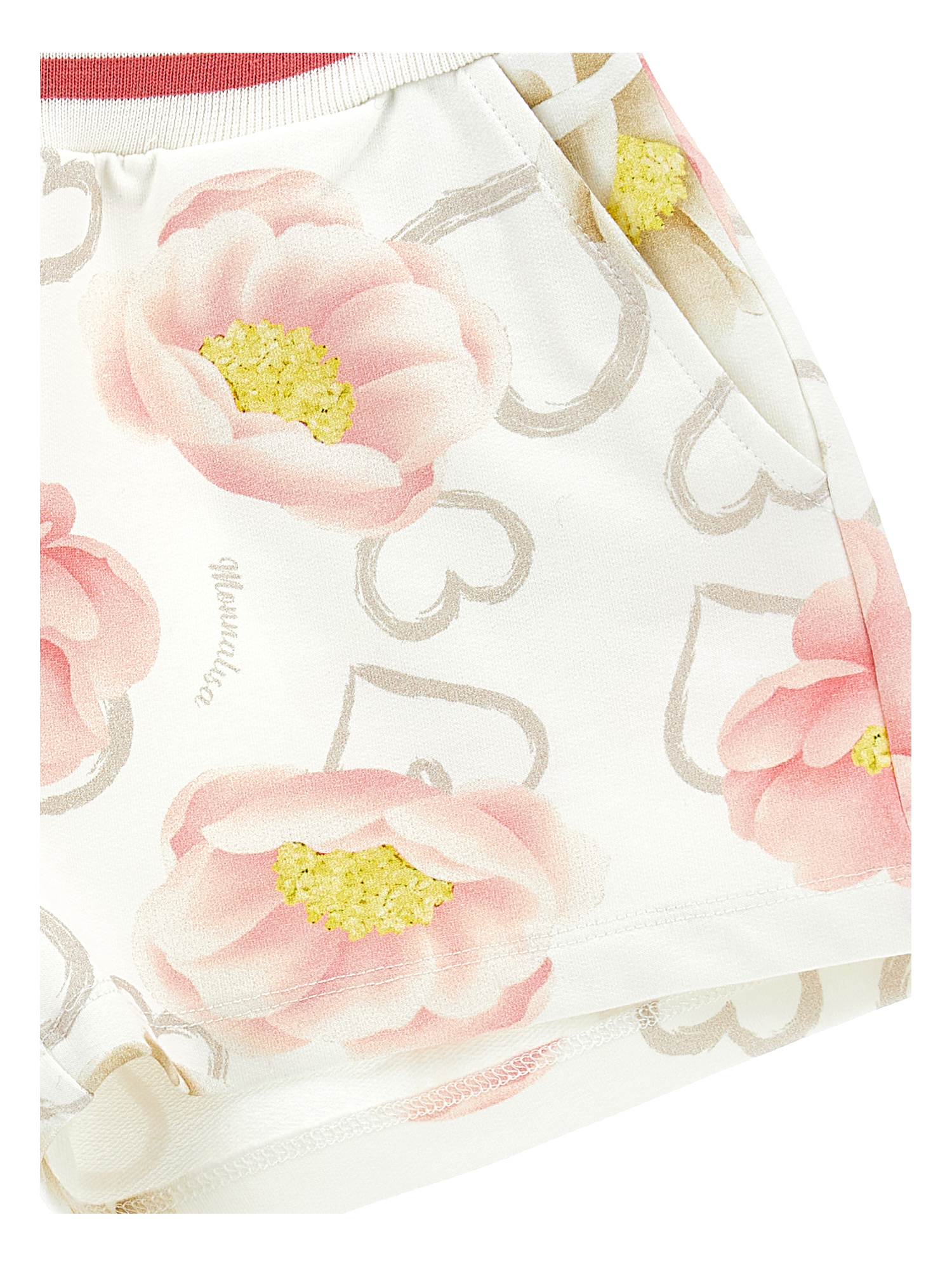 Monnalisa Anemone Print Fleece Shorts In Ecru