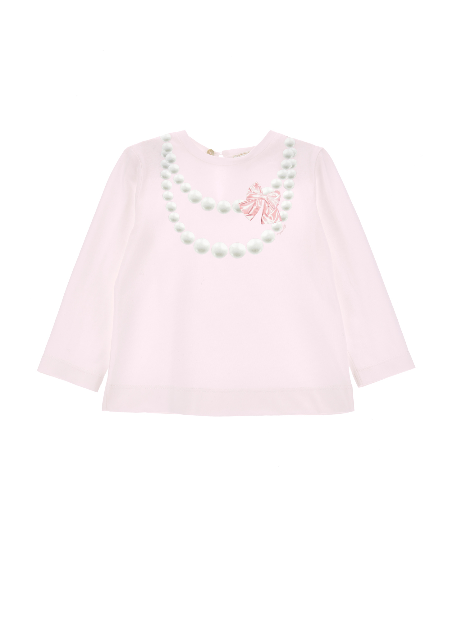 Monnalisa Necklace Print Cotton T-shirt In Dusty Pink Rose