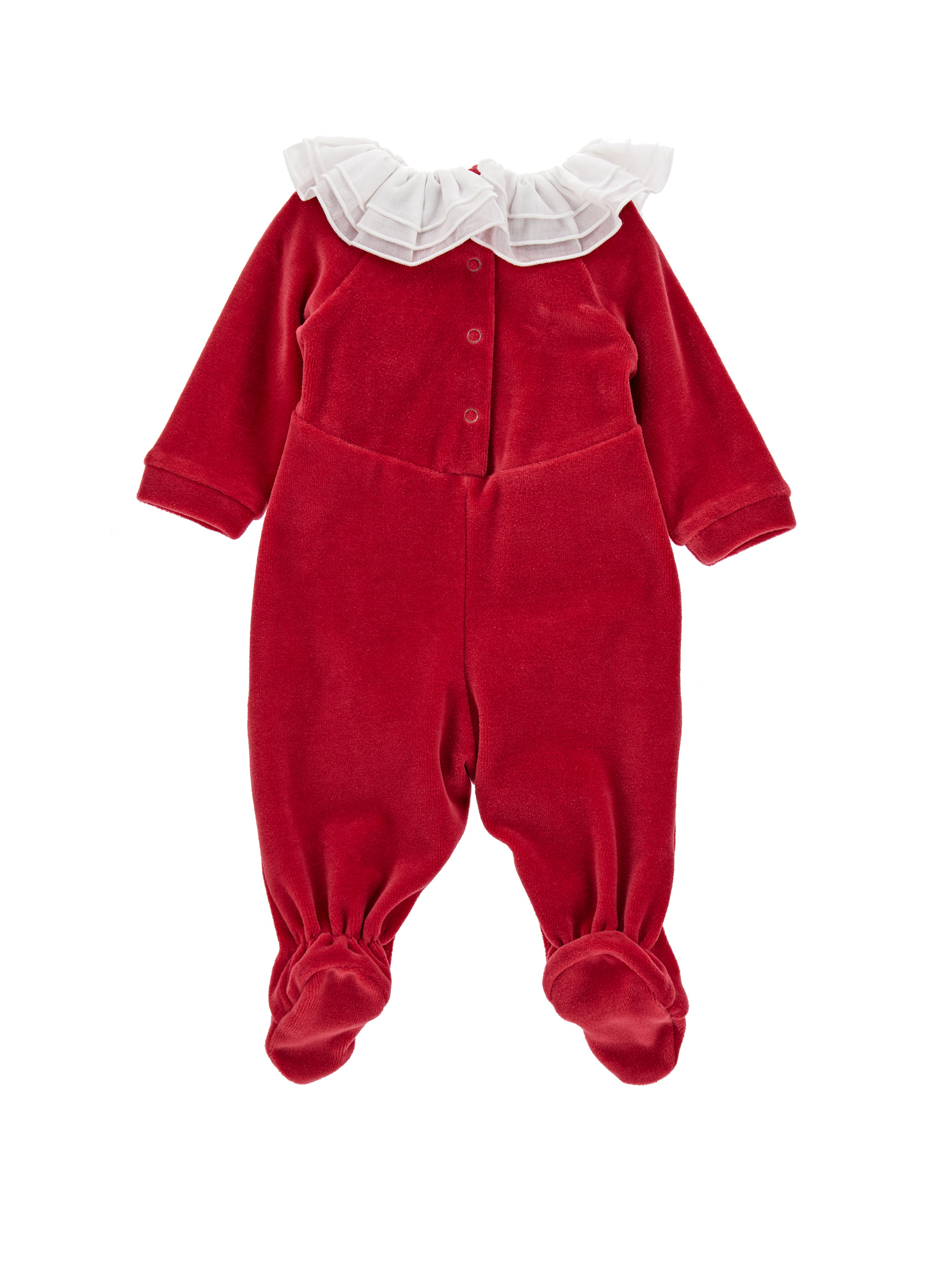 Shop Monnalisa Chenille Playsuit With Muslin Collar In Ruby Red