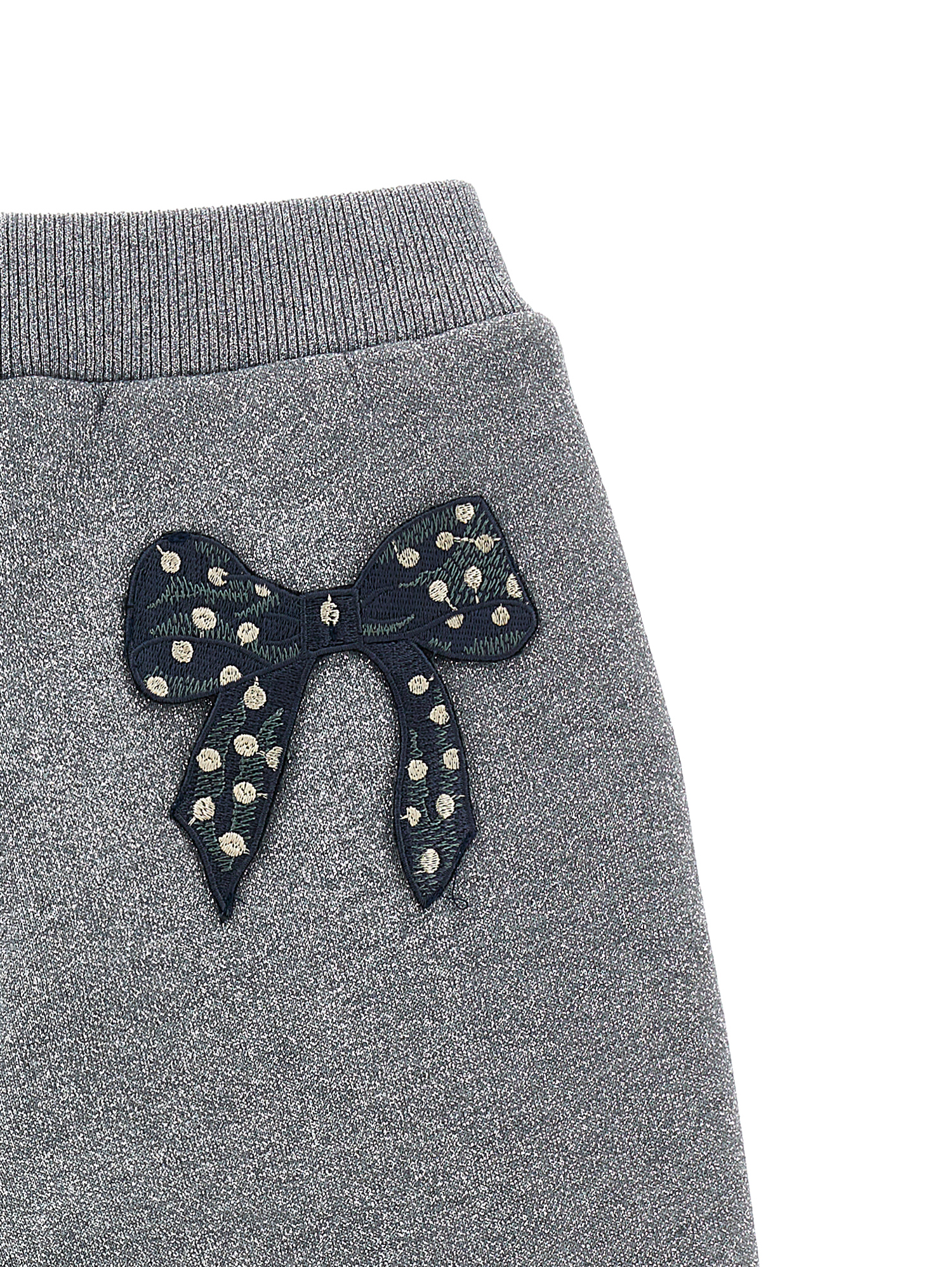 Monnalisa Glitter Fleece Joggers With Bow In Grey