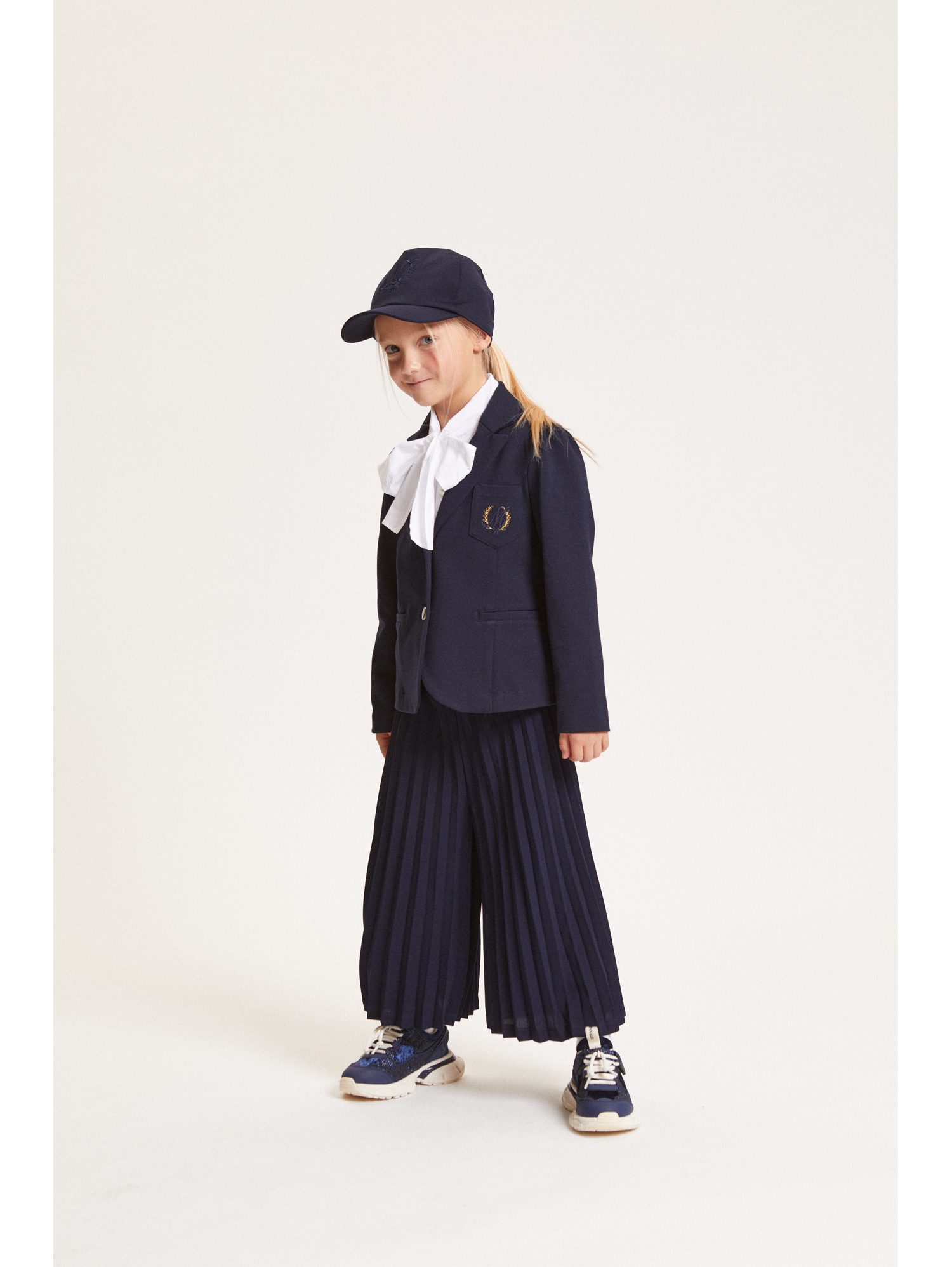 Monnalisa Heart Pleated Trousers In Blue