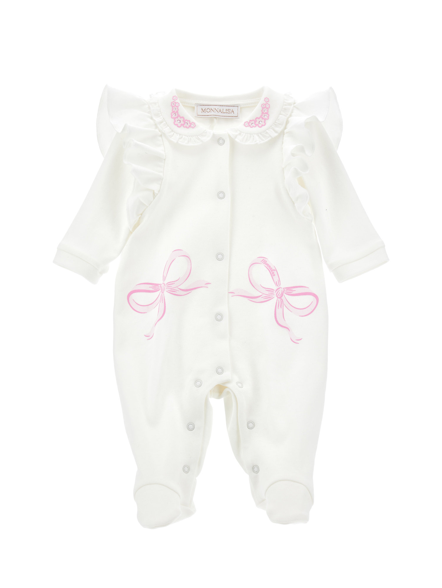 Monnalisa Playsuit With Bows And Ruffles In Dusty Pink Rose