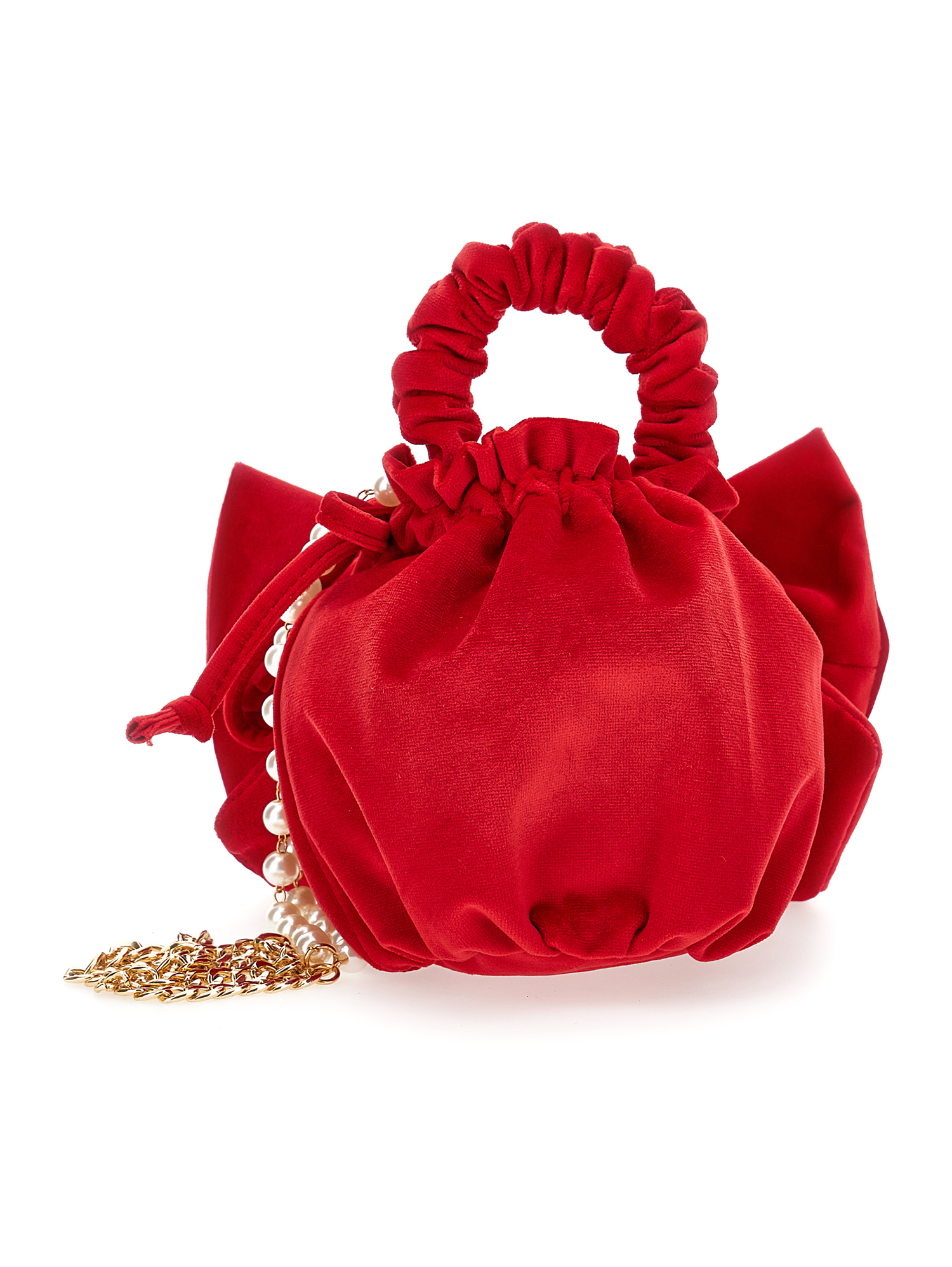 Shop Monnalisa Maxi Bow Velvet Bag In Ruby Red
