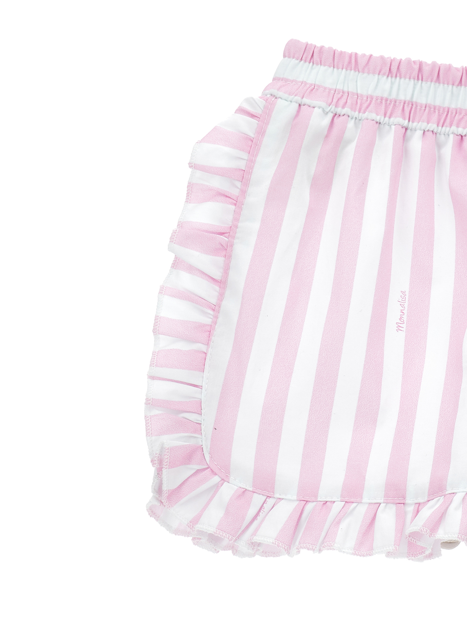 Monnalisa Striped Poplin Shorts In White + Rosa Fairytale