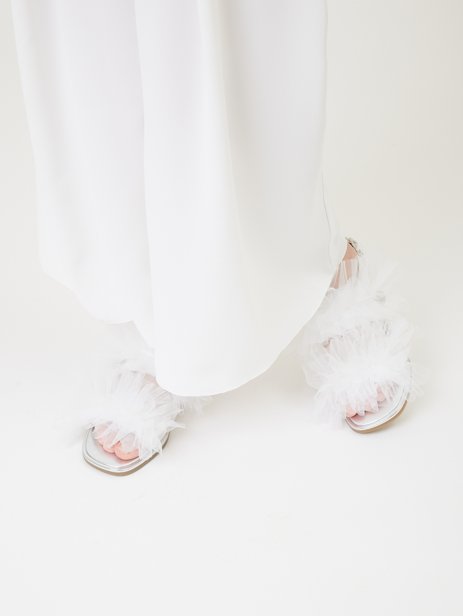 Shop Monnalisa Nappa Leather Sandals With Tulle Ruffles In White