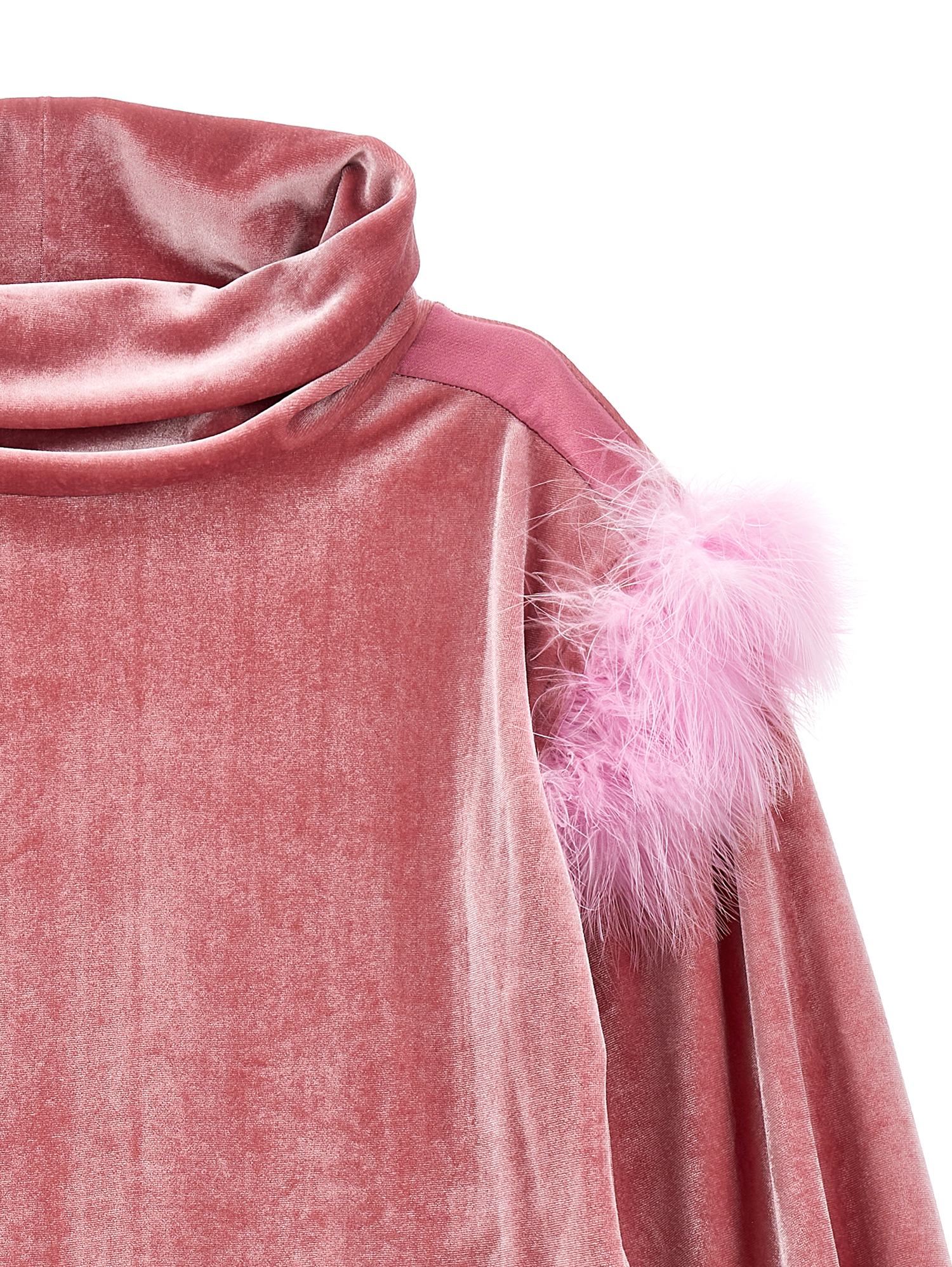 Monnalisa Cowl-neck Sweatshirt With Feathers In Blush Pink