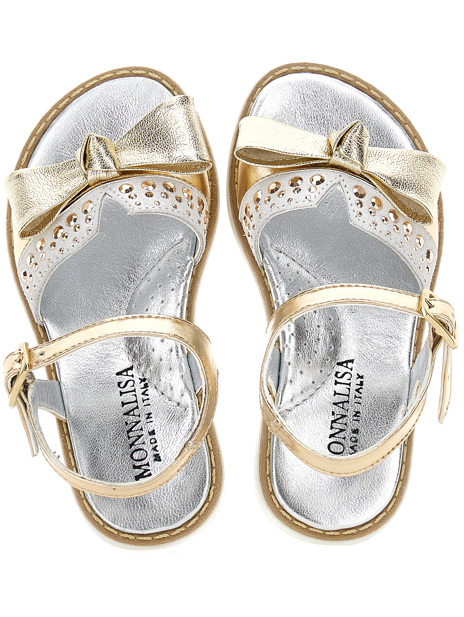Shop Monnalisa Laminierte Sandalen Mit Schleife In Gold