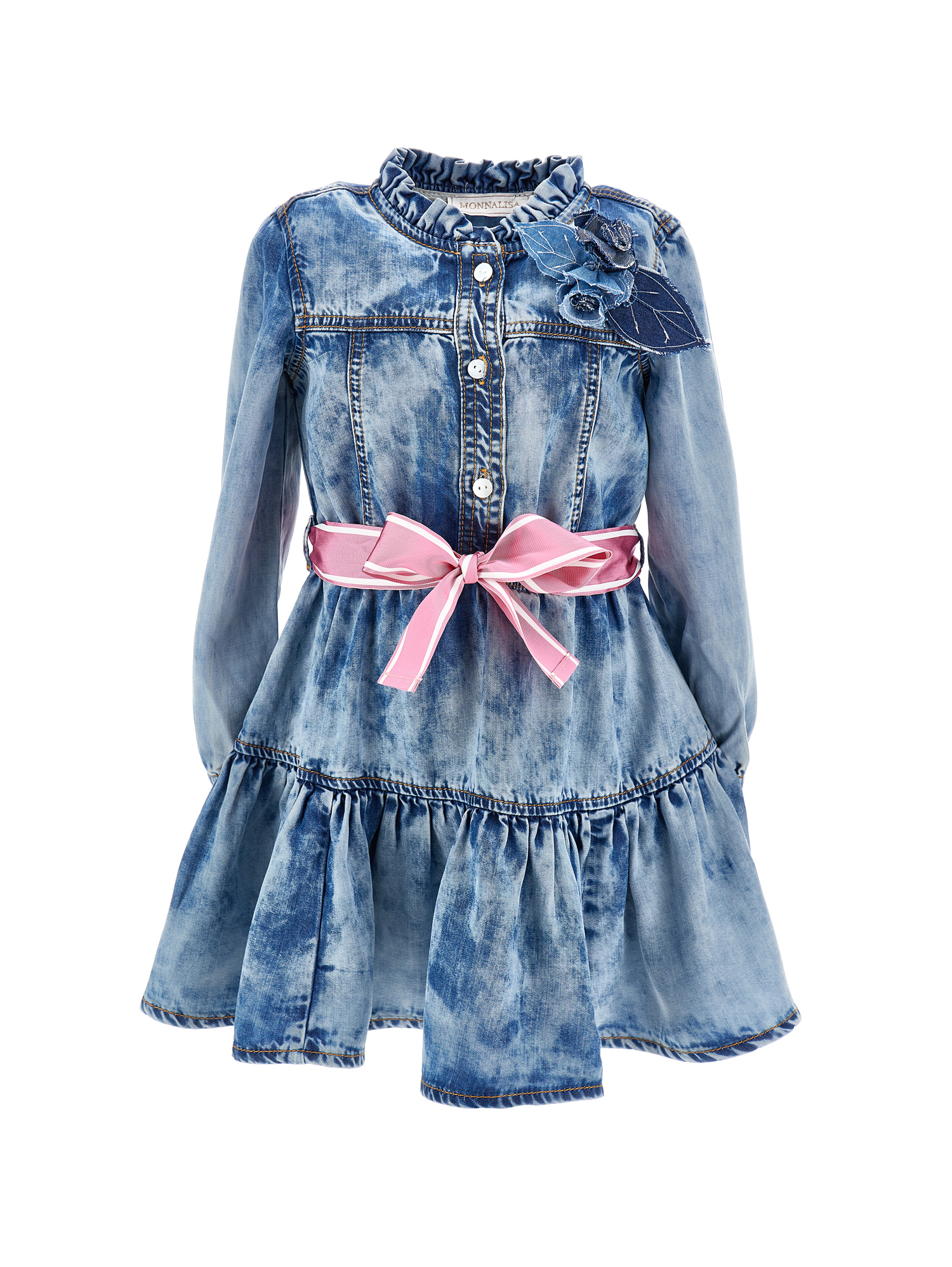 Monnalisa Chambray Dress With Belt In Blue