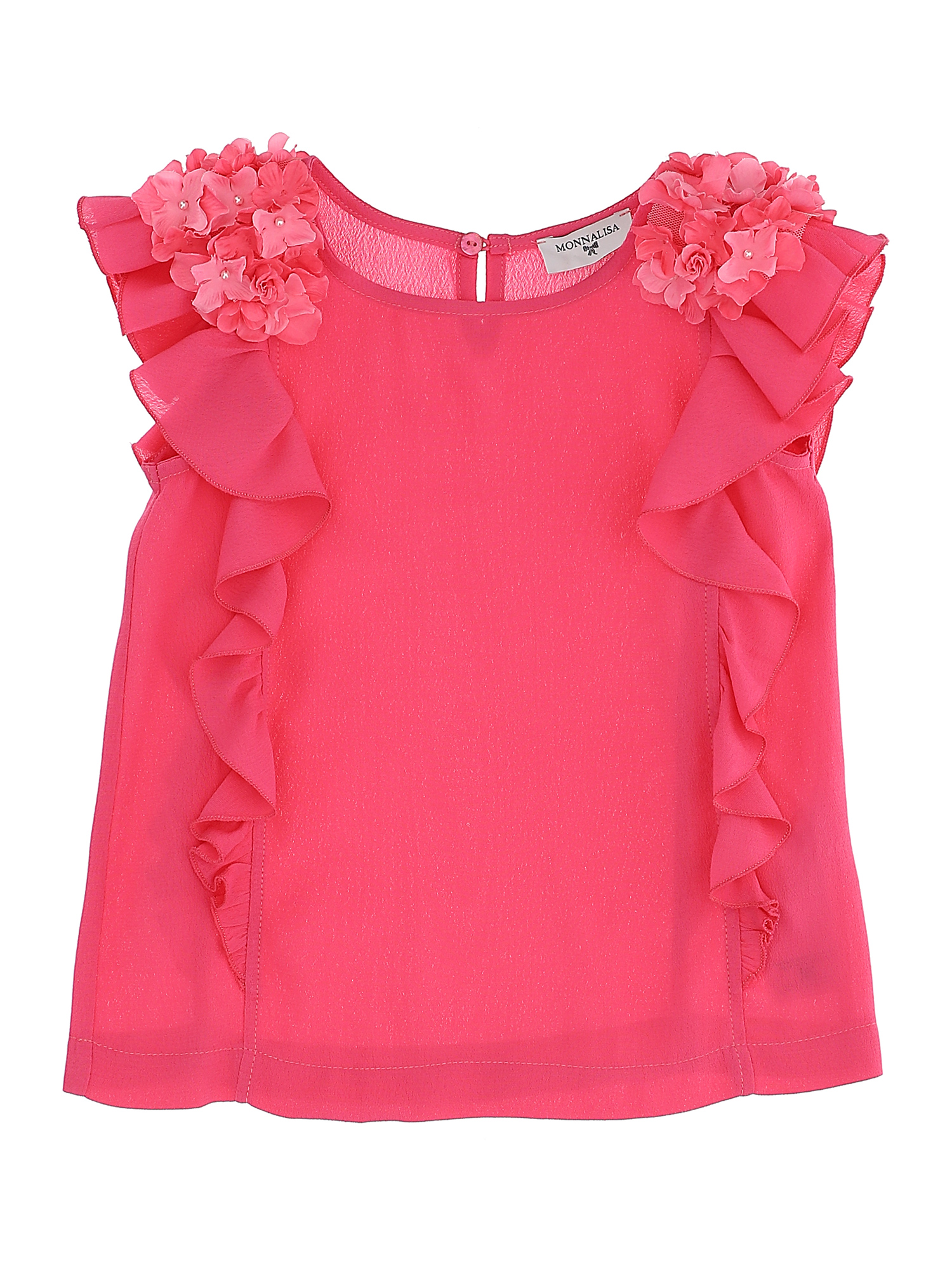 Monnalisa Blouse With Flowers And Ruches In Sachet Pink