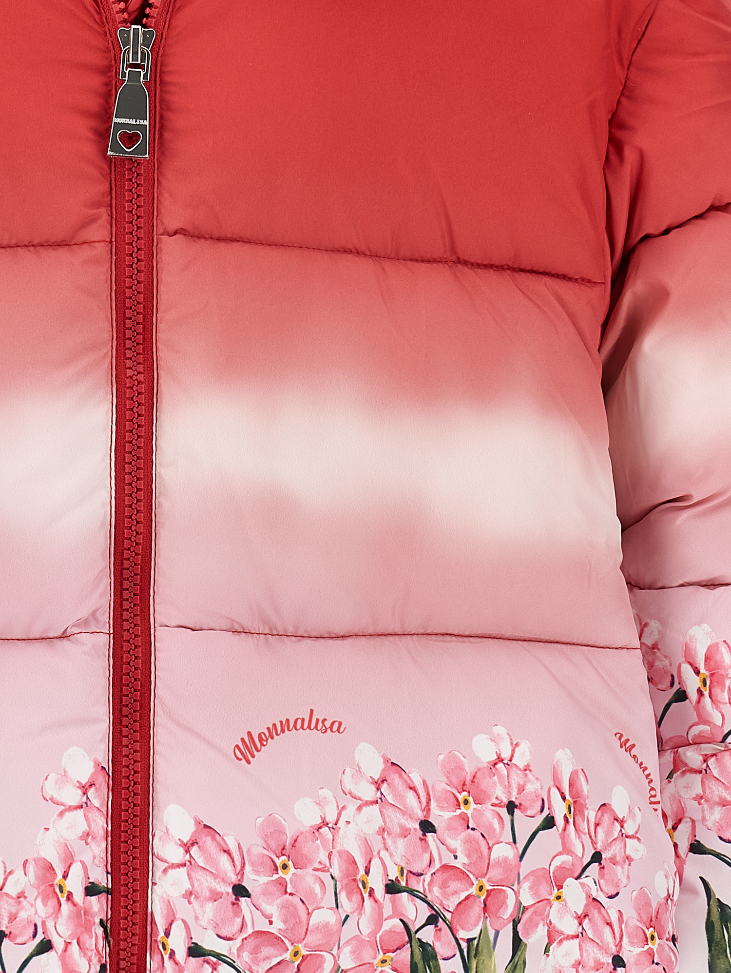 Monnalisa Graduated Down Coat With Flowers In Rosa Fairytale + Cream