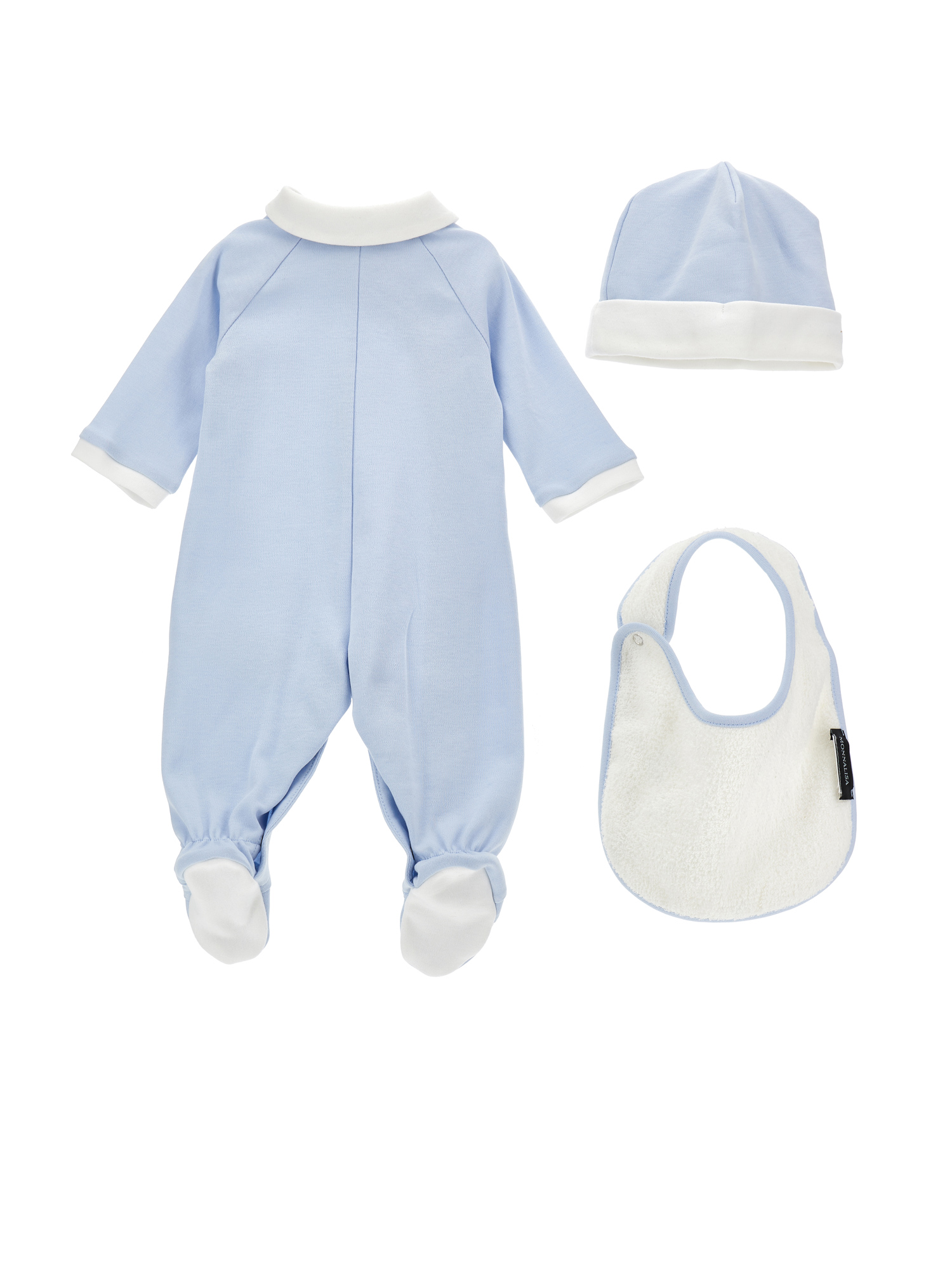 Monnalisa Cotton Playsuit Set With Two-tone Accessories In Cloud + Cream