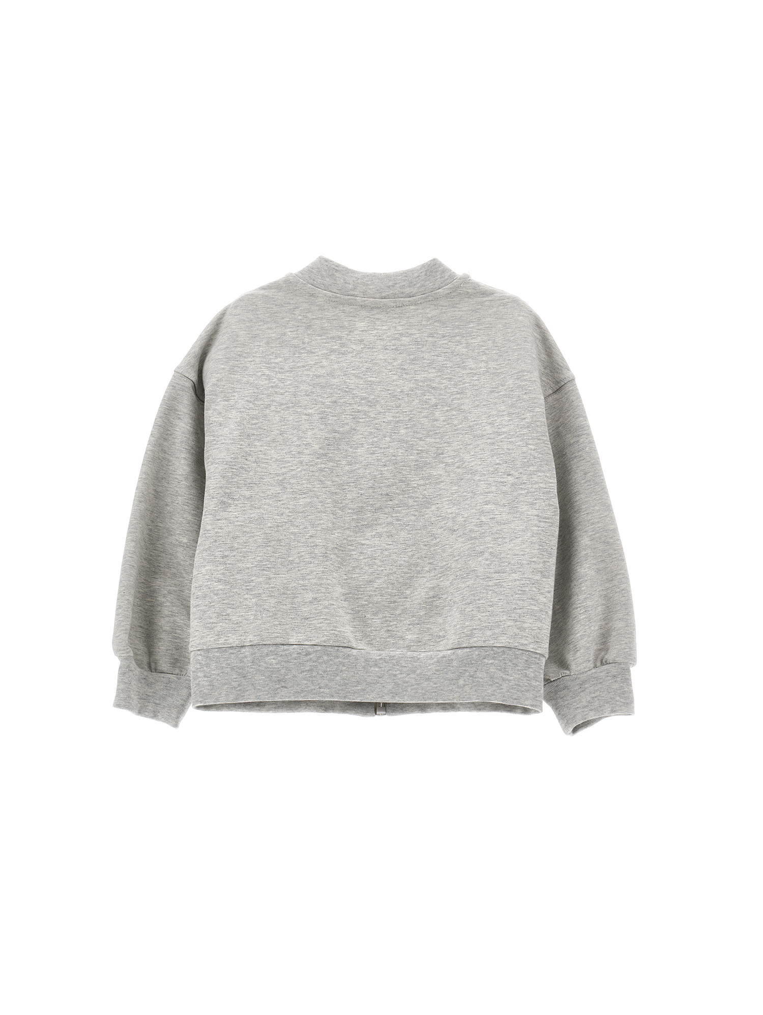 Monnalisa Zip-up Sweatshirt With Anemone Embroidery In Grey