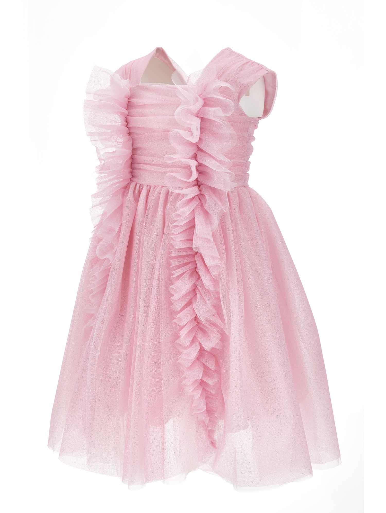 Monnalisa Glitter Tulle Dress In Pink + Silver