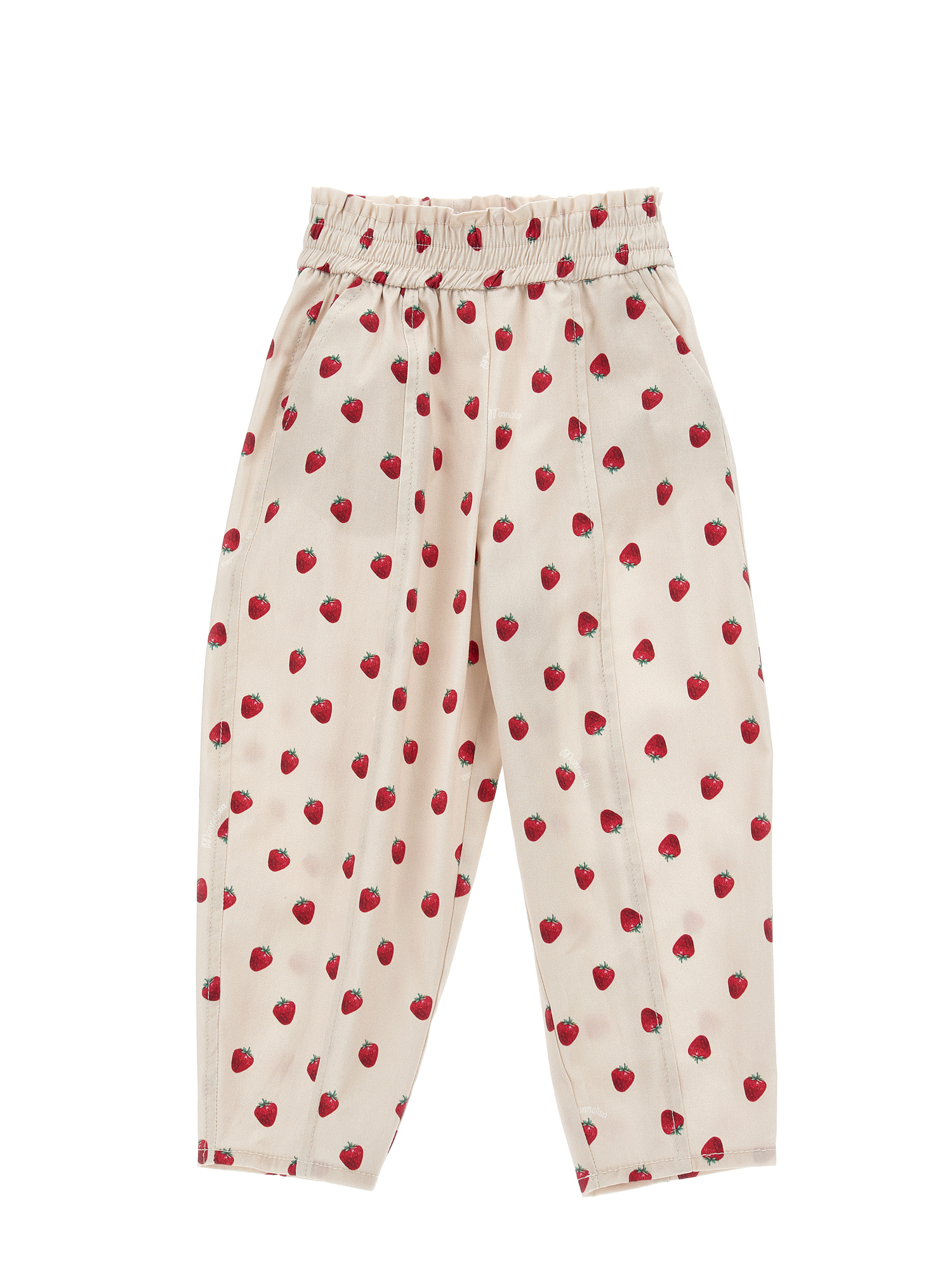Shop Monnalisa Strawberry Print Gabardine Trousers In Beige + Red
