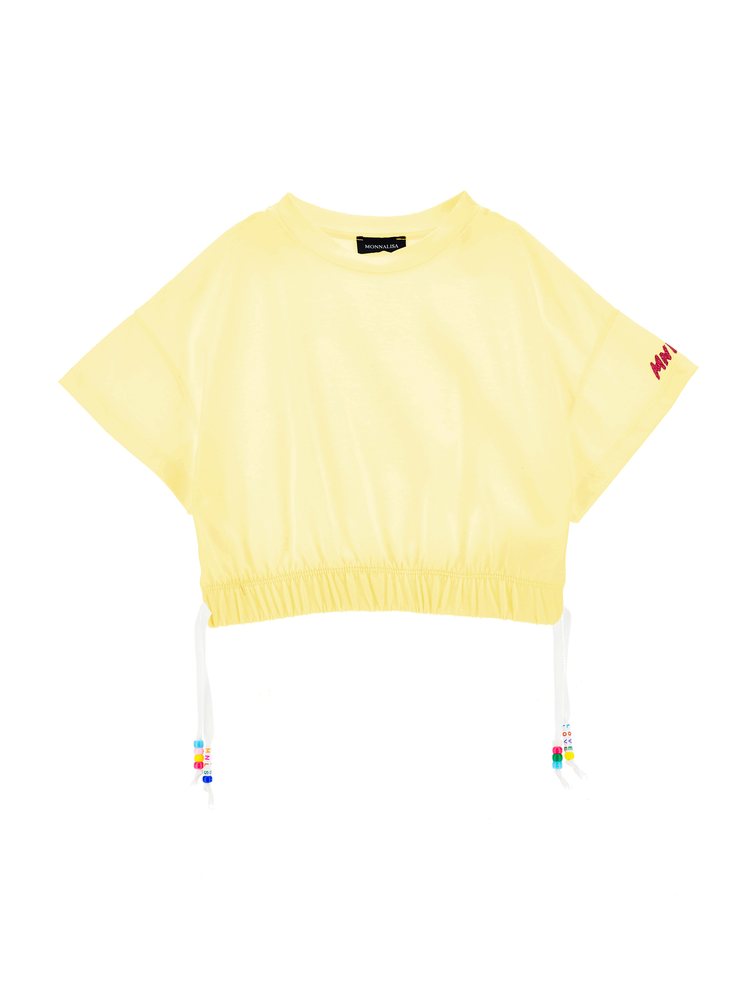 Monnalisa Cropped T-shirt With Beads In Ochre
