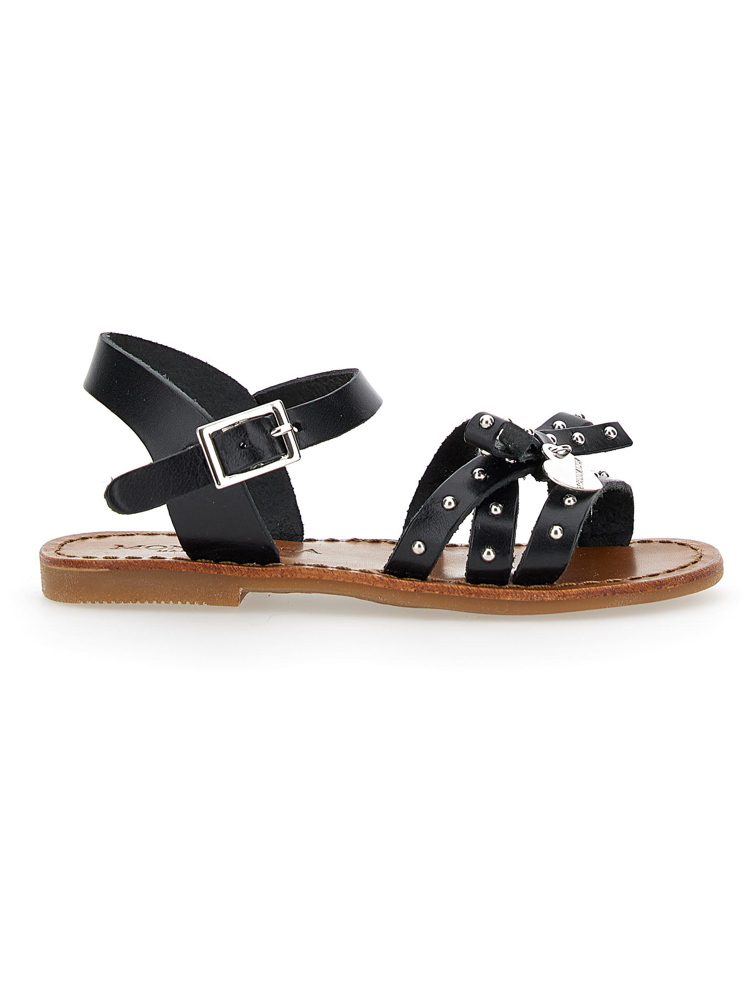 Monnalisa Leather Sandals With Studs In Black