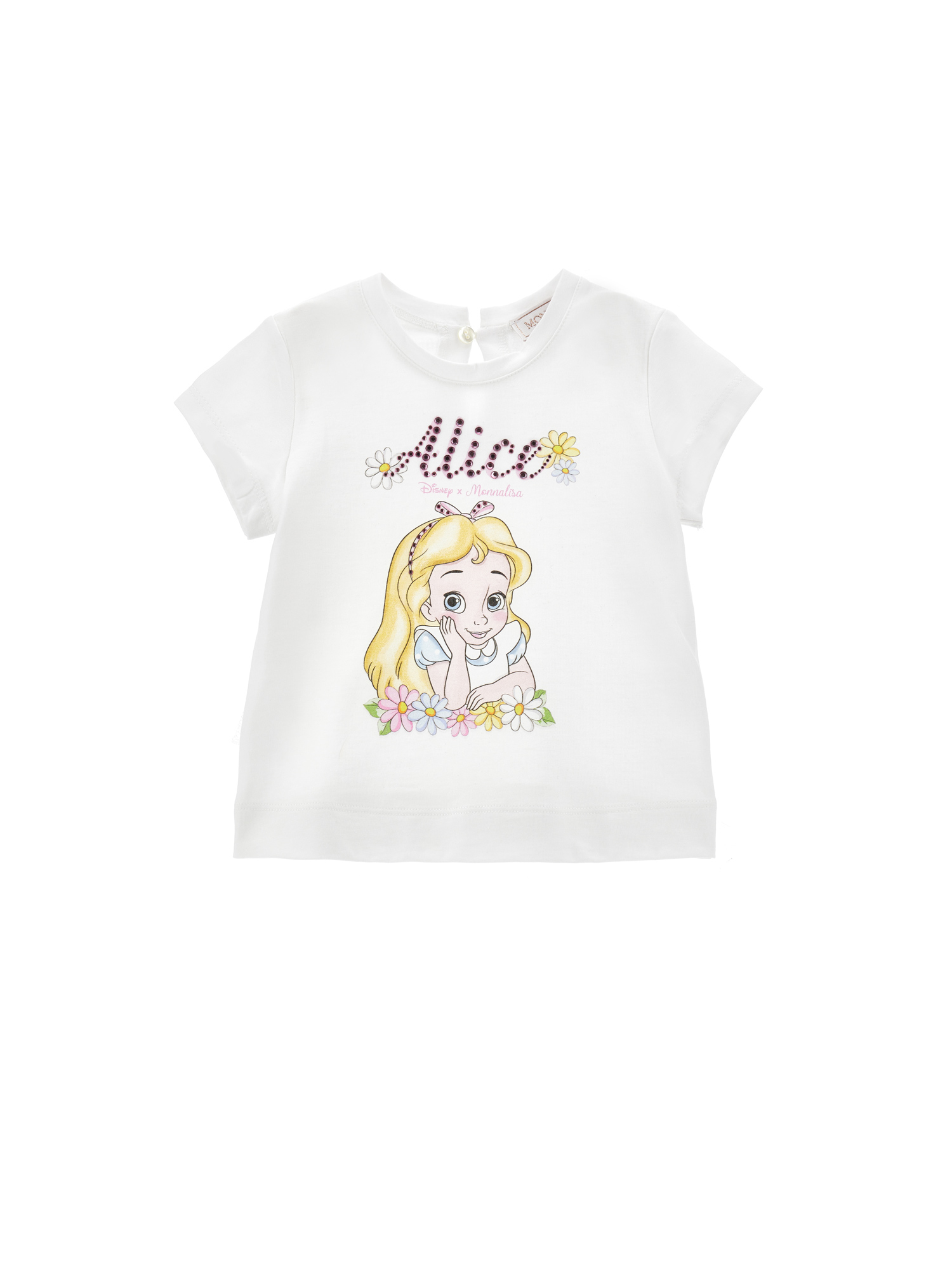 Monnalisa Alice Rhinestone T-shirt In White