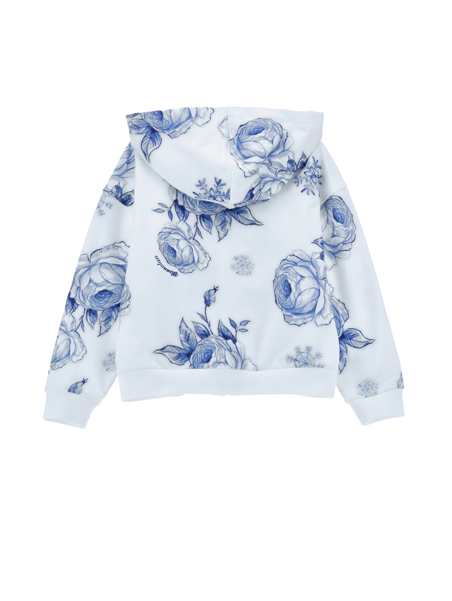 Monnalisa Ice Rose Zip-up Hoodie In Cloud + Navy Blue