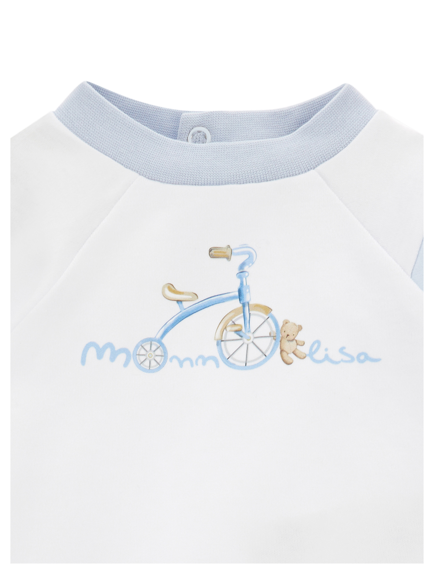 Monnalisa Newborn Two-piece Set In Cream White + Sky Blue