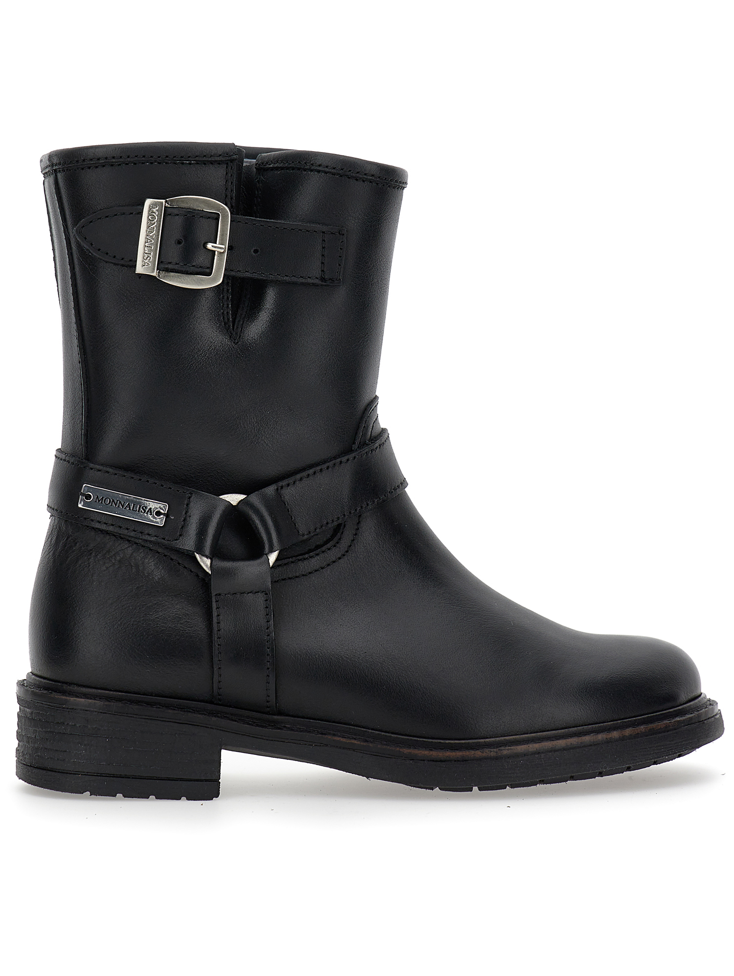 Monnalisa Leather Boots With Buckles In Black