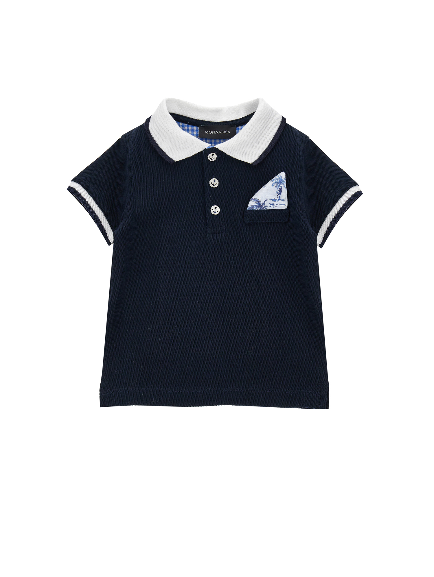 Monnalisa Cotton Piqué Polo Shirt In Navy Blue