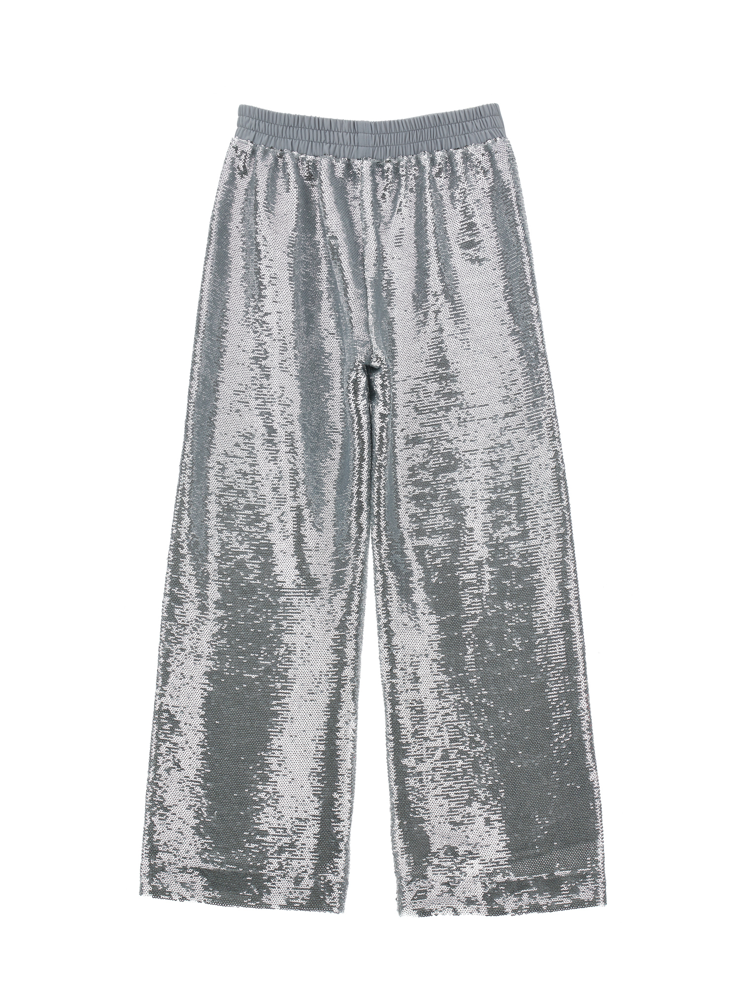 Monnalisa Sequined Palazzo Trousers In Silver
