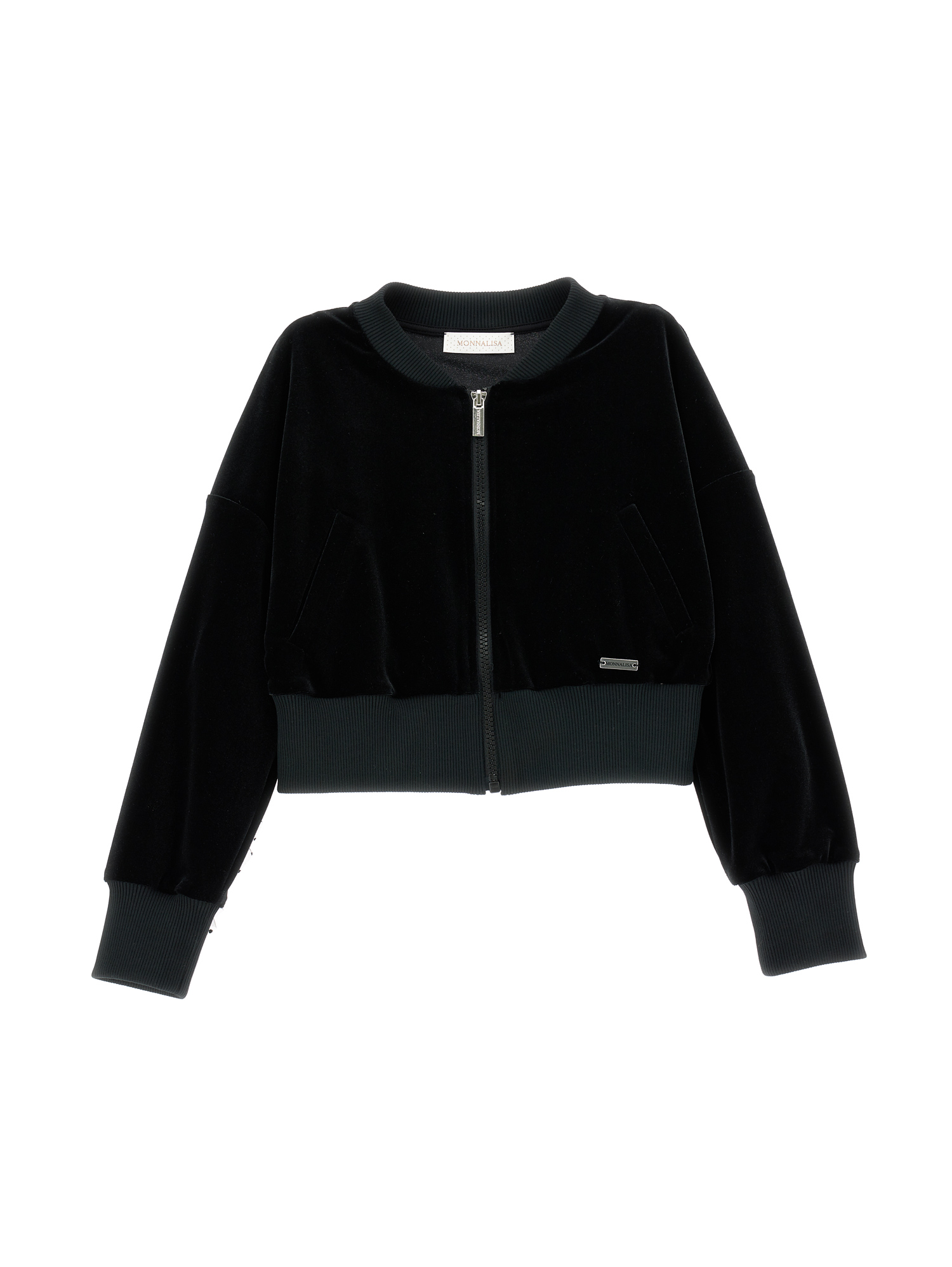 Monnalisa Warp-knit Chenille Sweatshirt In Black