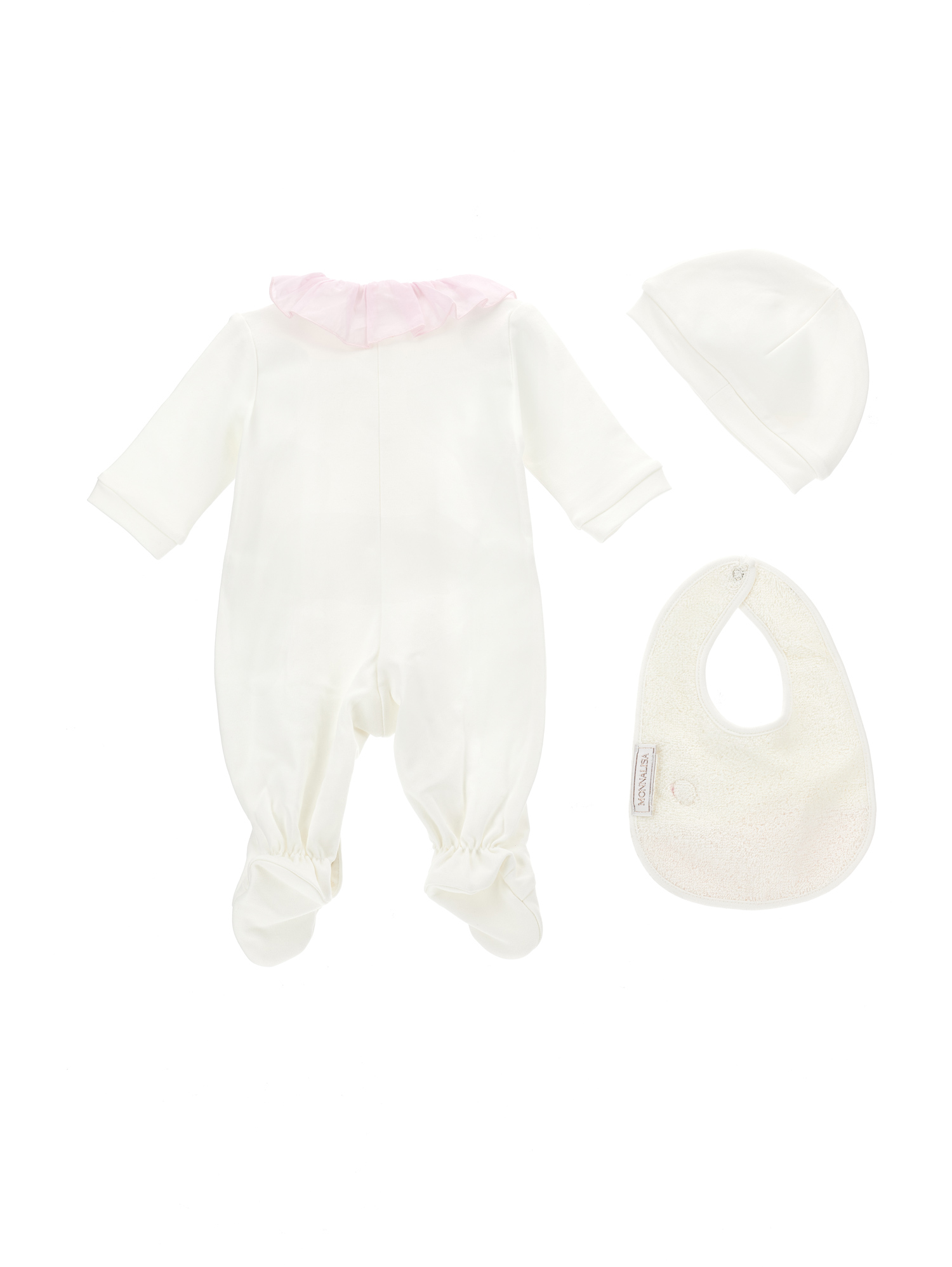 Monnalisa Daisy Three-piece Set In Cream + Pink