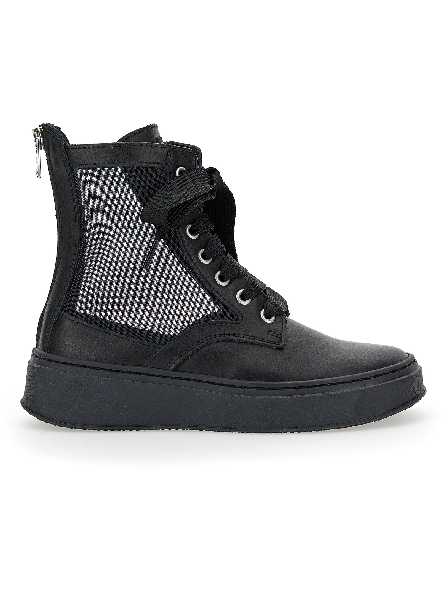 Monnalisa Mnls Leather Combat Boots In Black