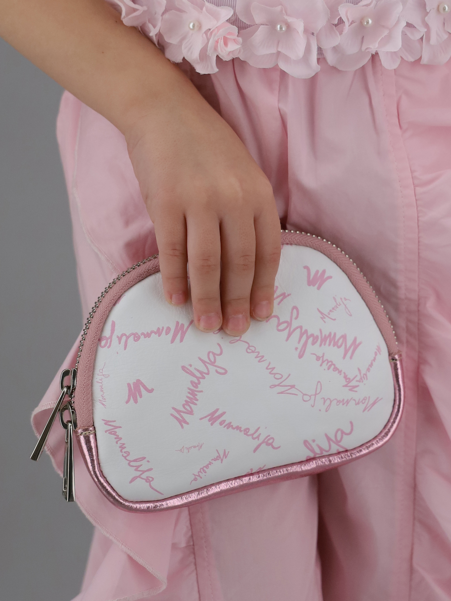 Shop Monnalisa Leather Coin Purse W/ Laminate Detailing In Pink