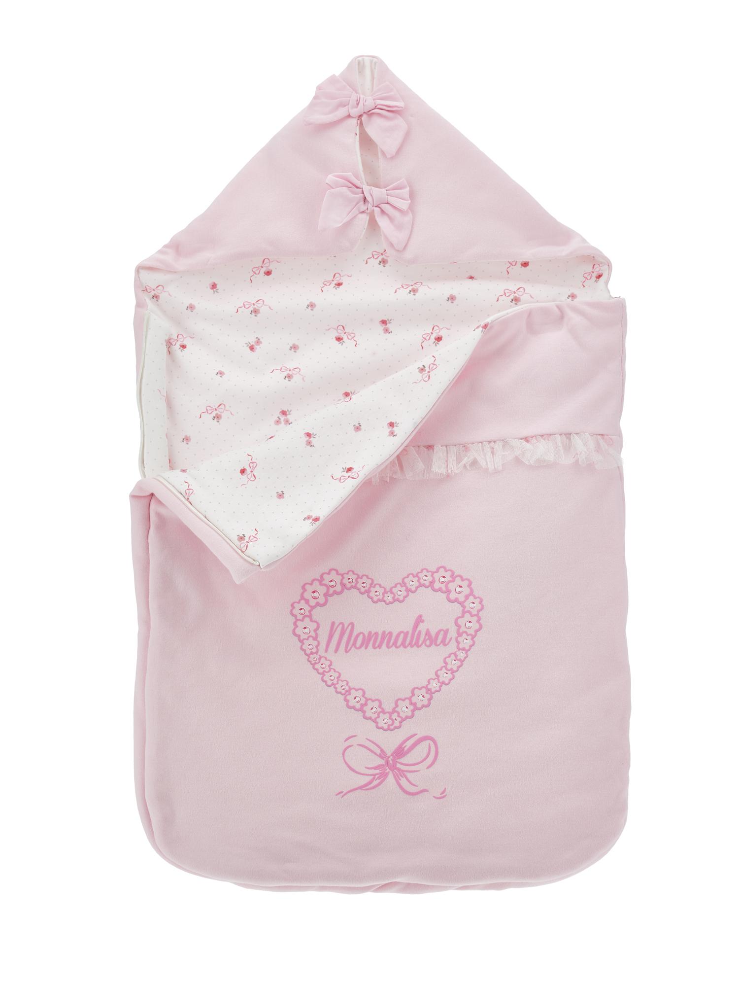Monnalisa Cotton Sleeping Bag With Logo In Dusty Pink Rose