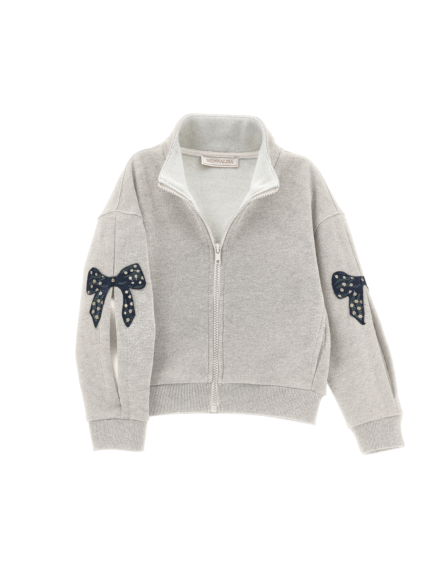 Monnalisa Lurex Sweatshirt With Bows In Ecru + Silver