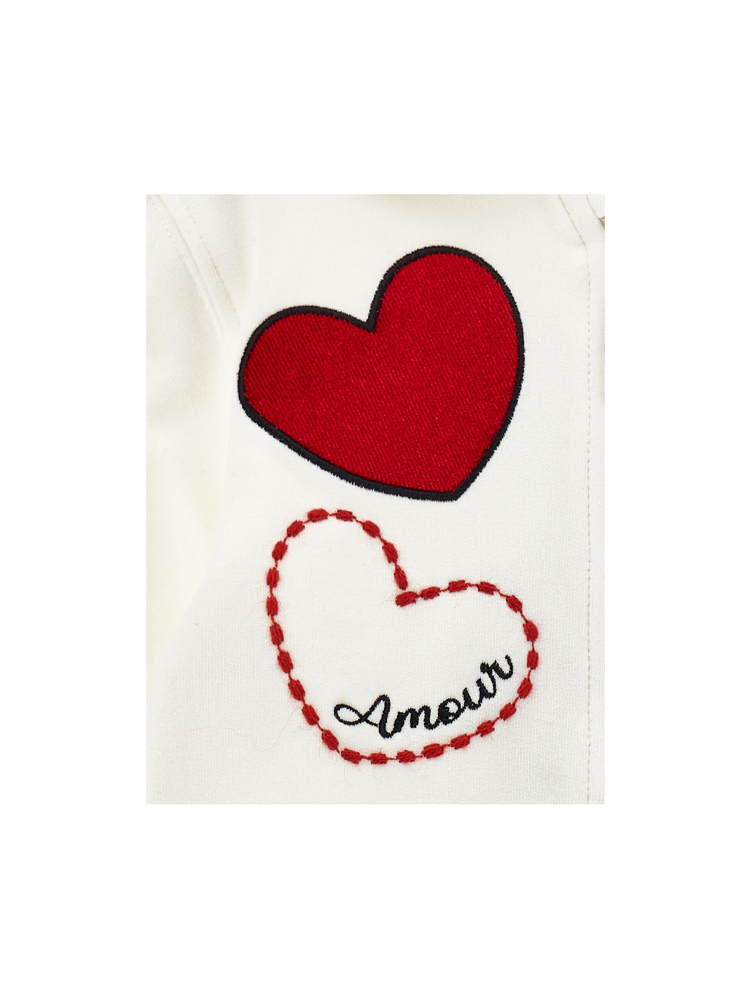 Monnalisa Heart Zip-up Sweatshirt In Cream