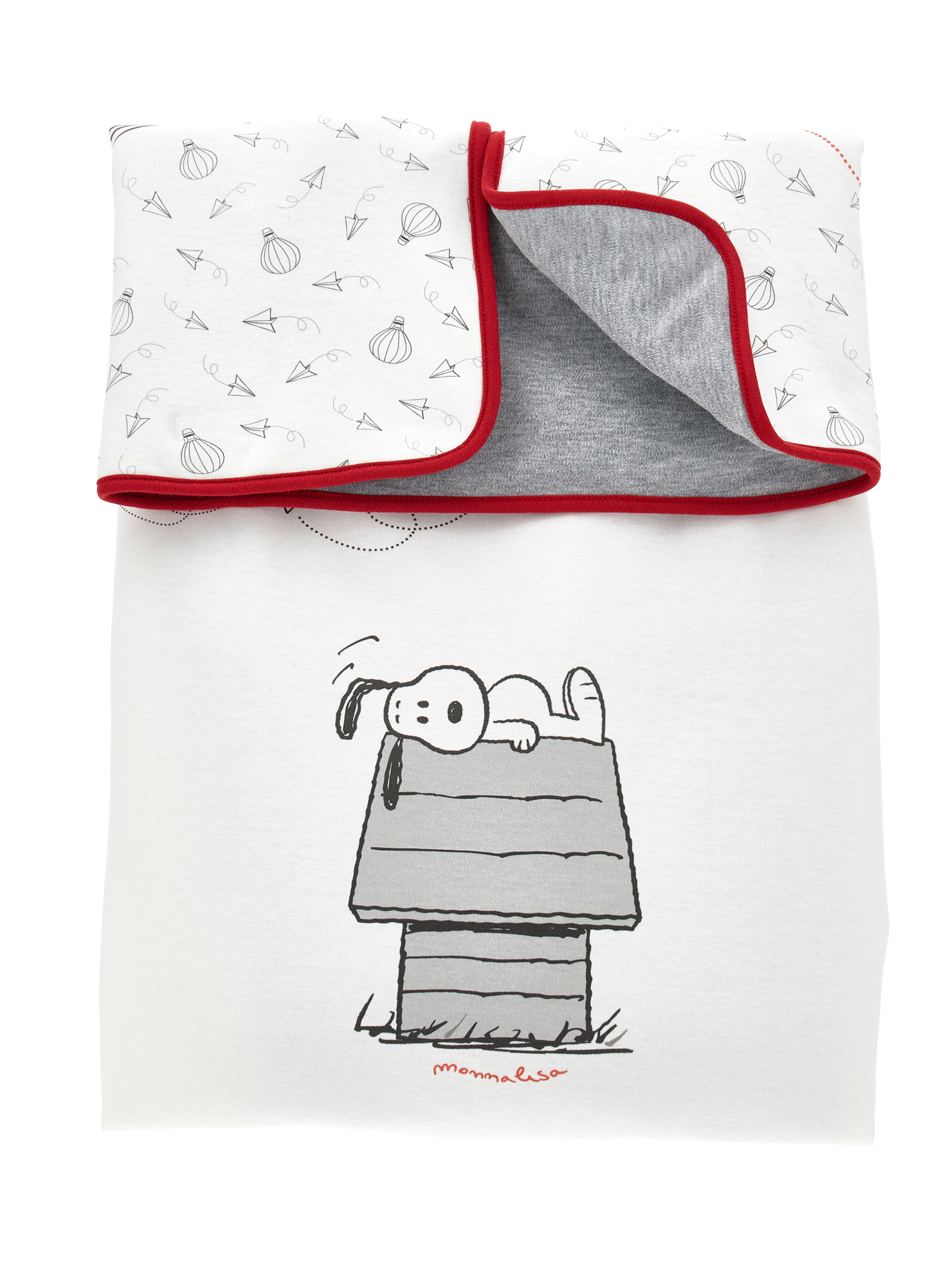 Monnalisa Babies'   Snoopy Jersey Blanket In Cream + Grey