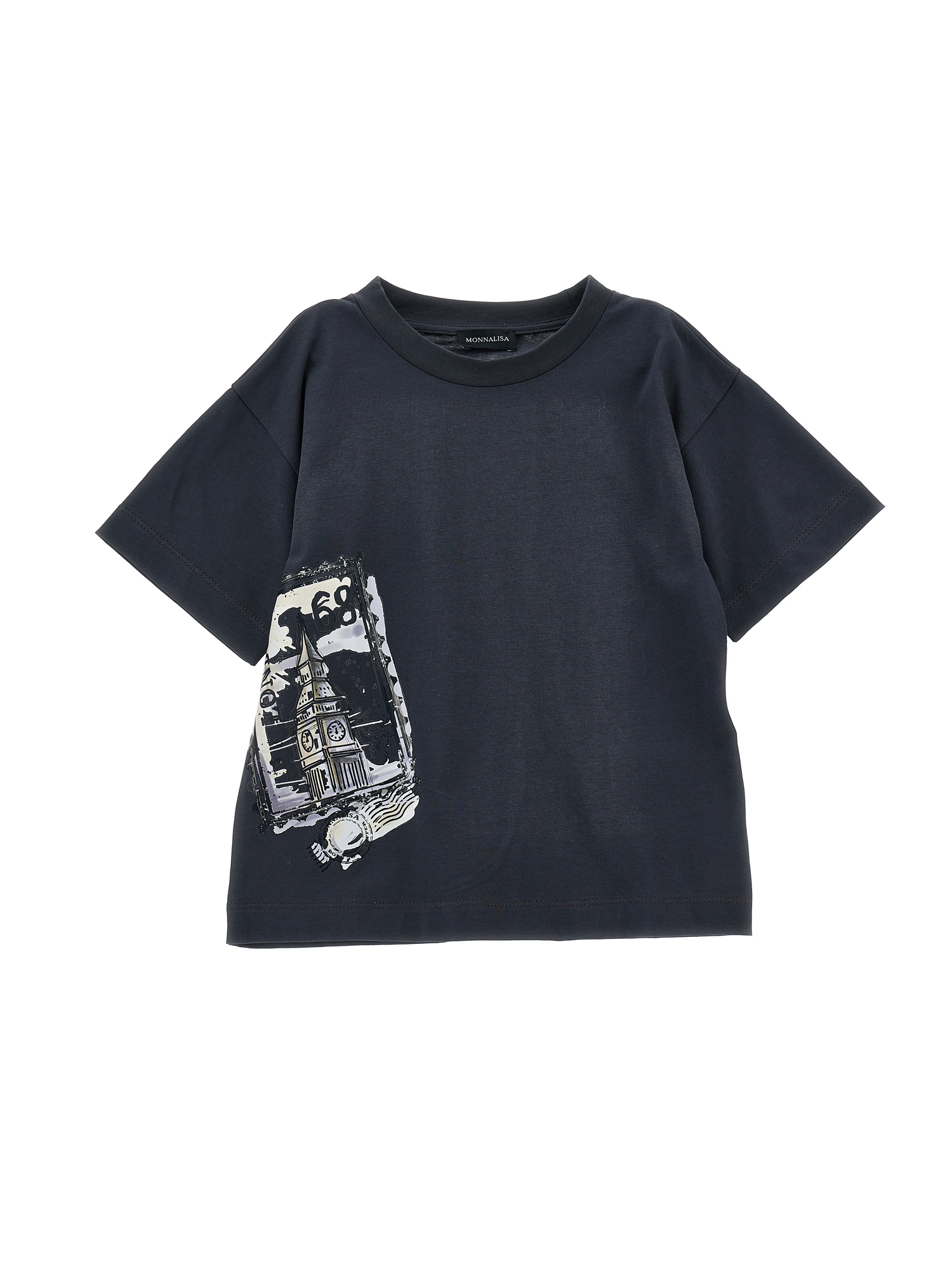 Monnalisa London Print Cotton T-shirt In Medium Grey