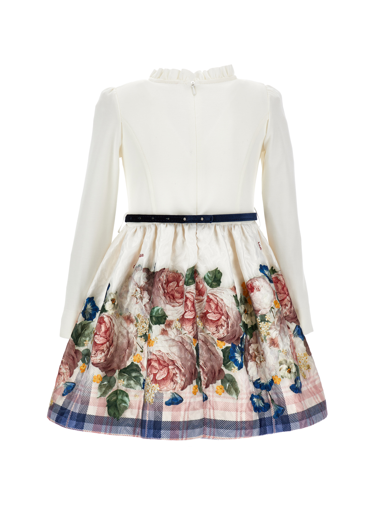 Monnalisa Brocade Floral Dress In Cream + Multicolor