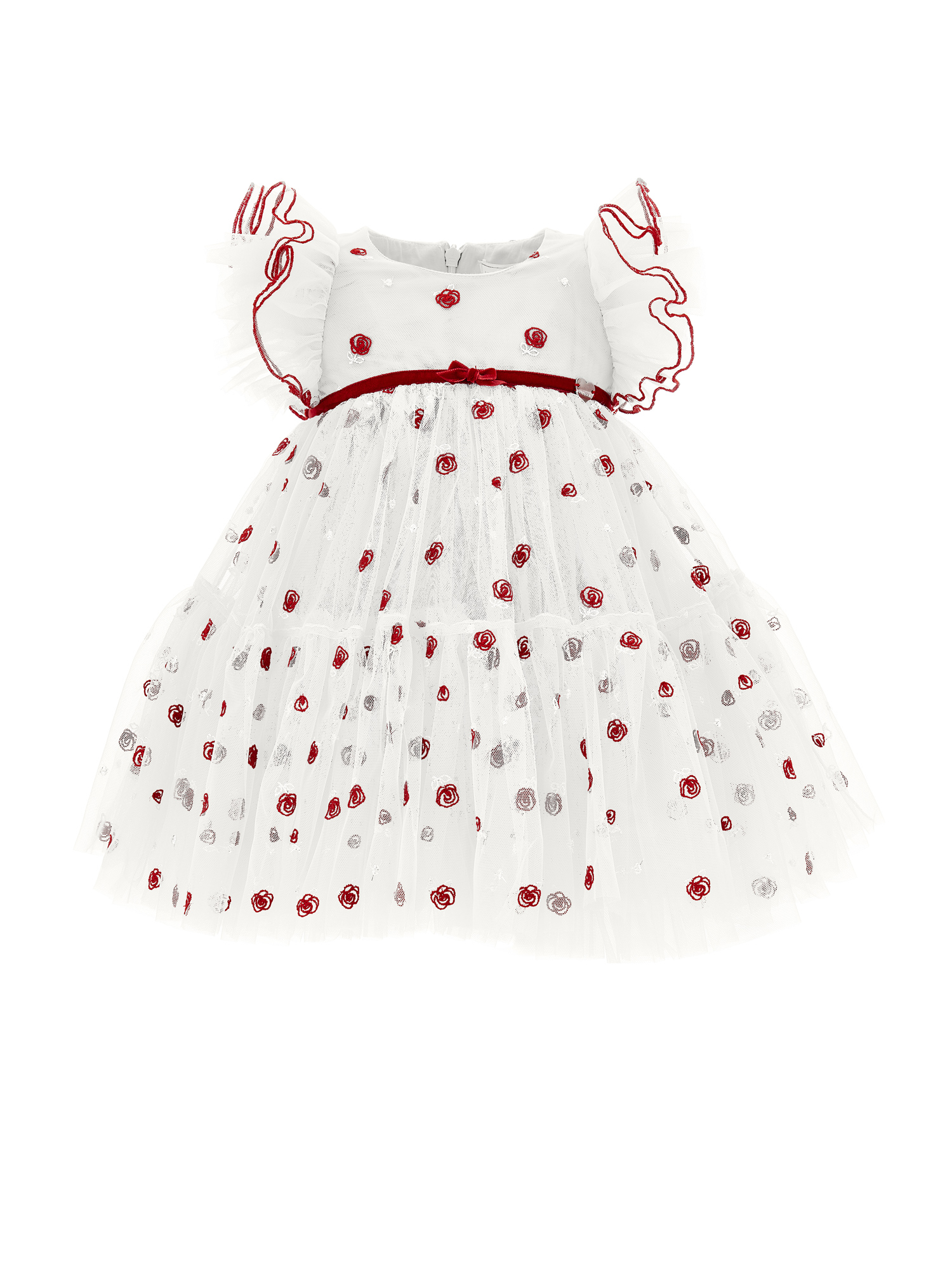 Monnalisa Babies'   Lurex Tulle Dress In Cream + Ruby Red