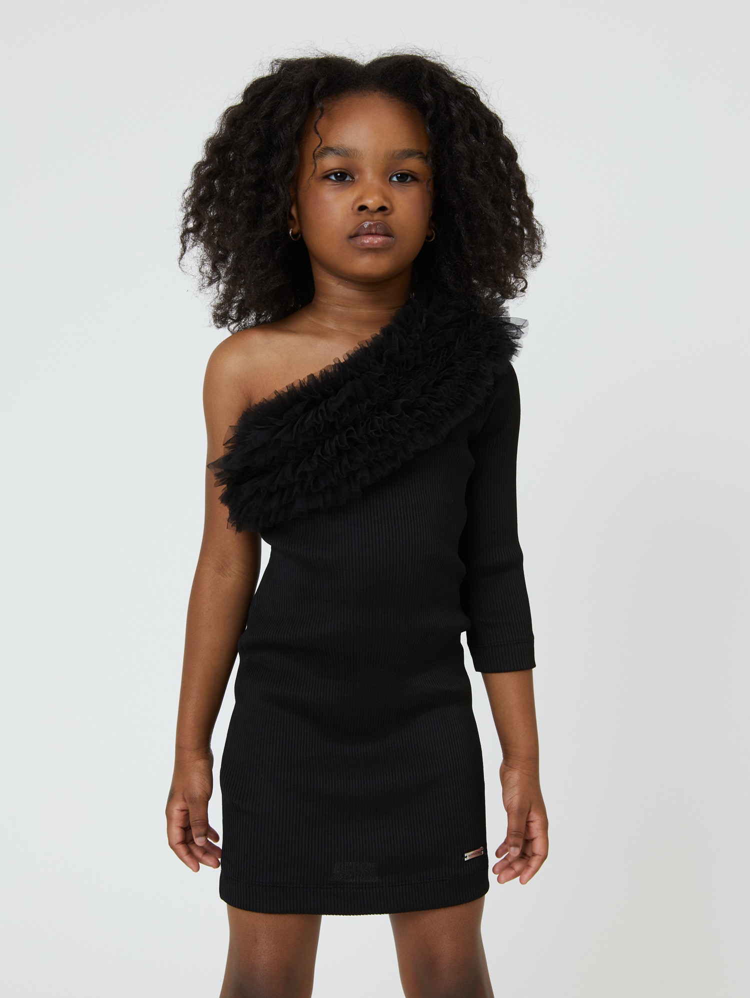 Shop Monnalisa One-shoulder Viscose Dress In Black