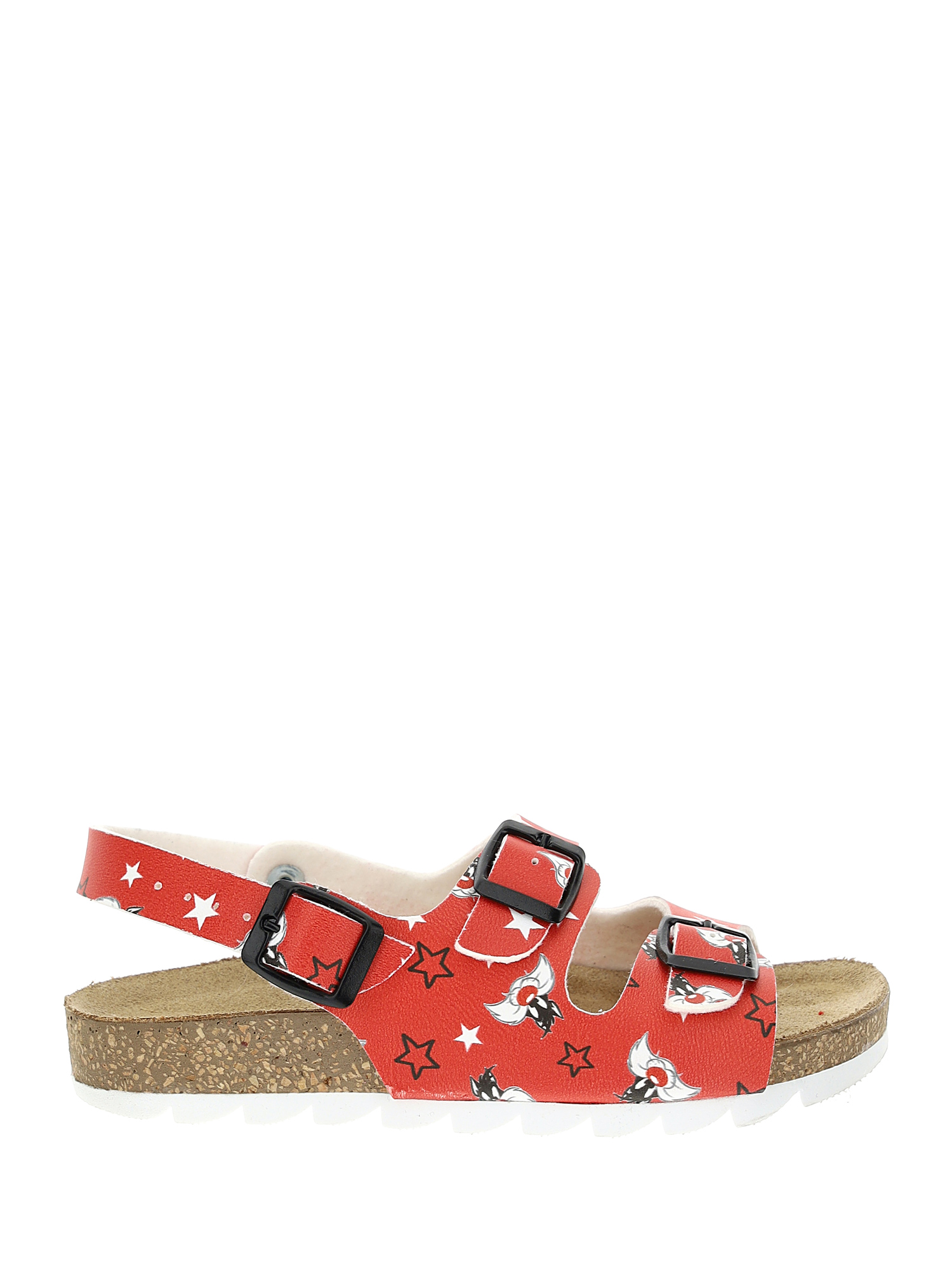 Monnalisa Sylvester Coated Fabric Sandals In Black + Red