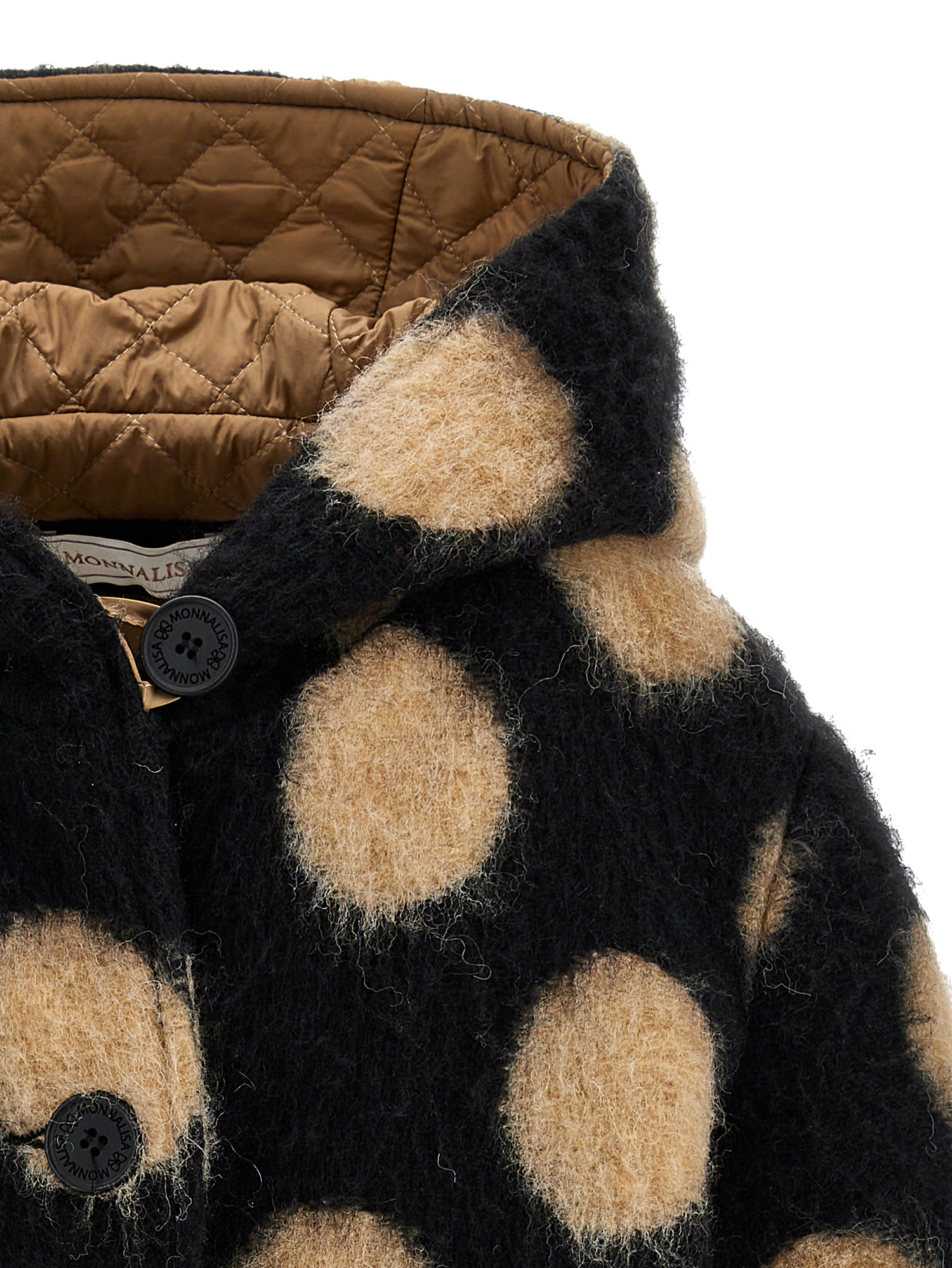 Monnalisa Polka Dot Boiled Wool Coat In Black + Beige