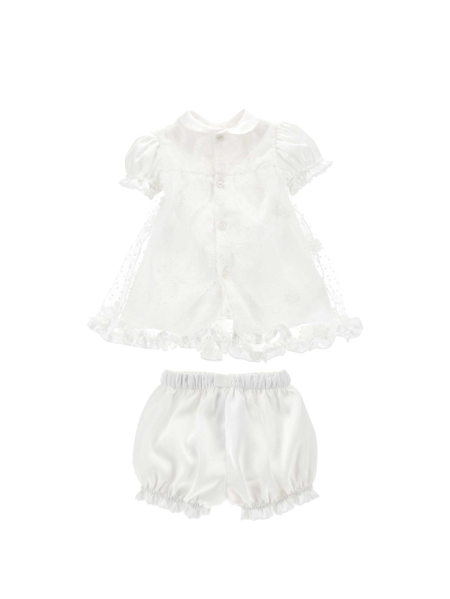 Monnalisa Embroidered Tulle Set In Cream