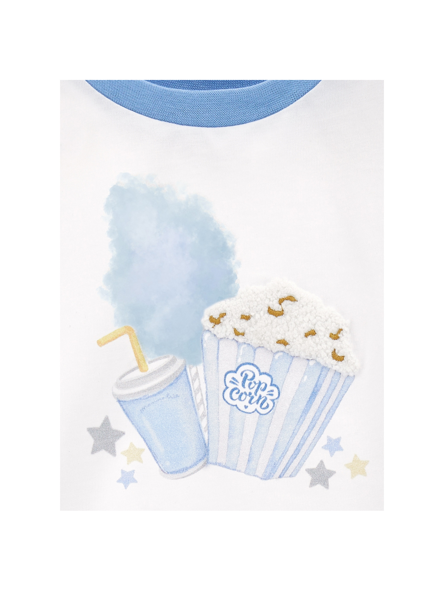 Monnalisa Pop Print T-shirt In Cream + Light Blue