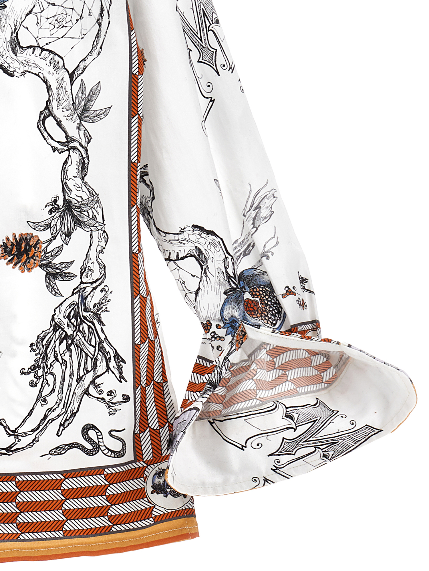 Monnalisa Printed Satin Shirt In Cream + Grey