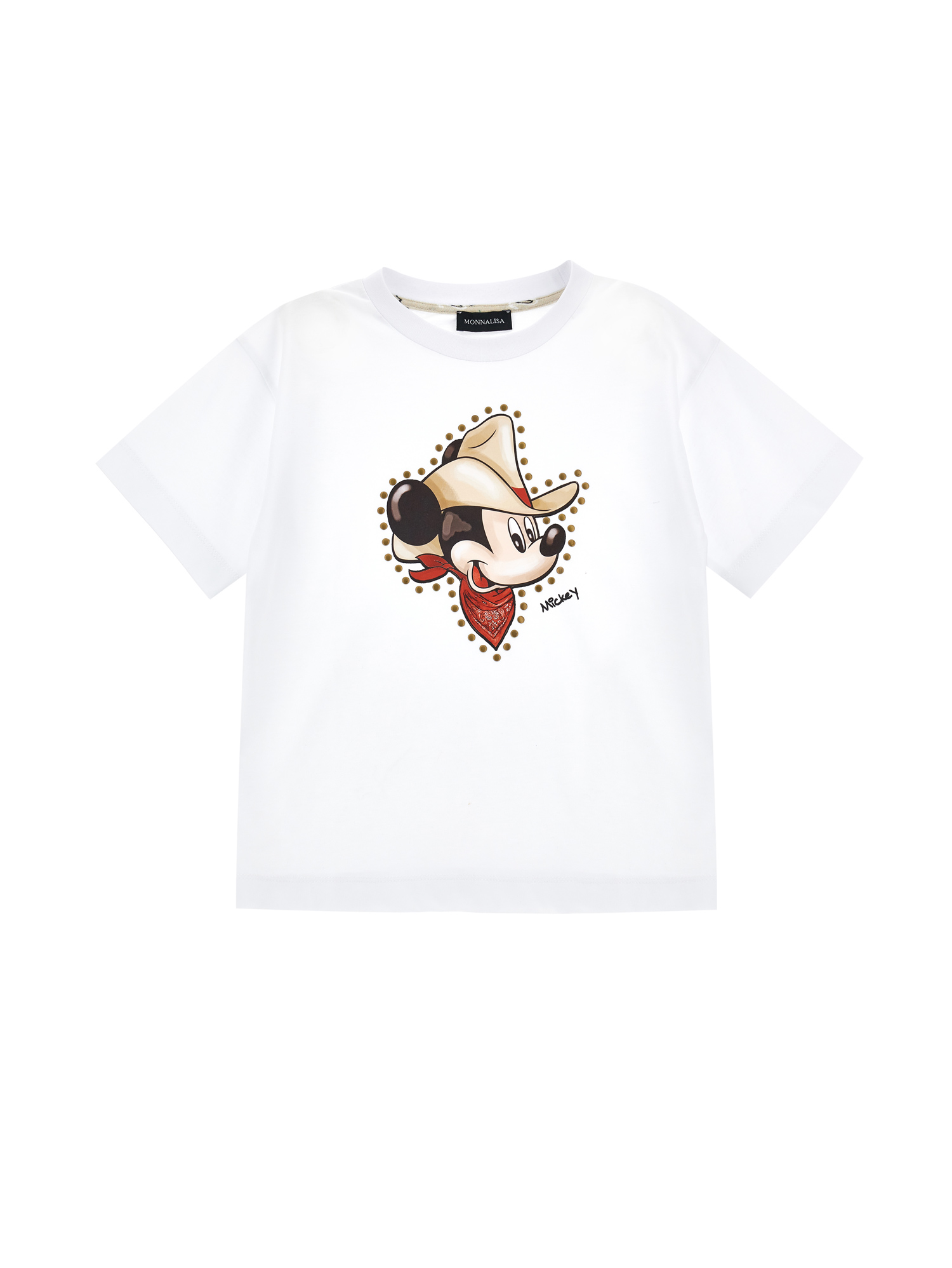 Monnalisa Mickey Jersey T-shirt With Bandana In White