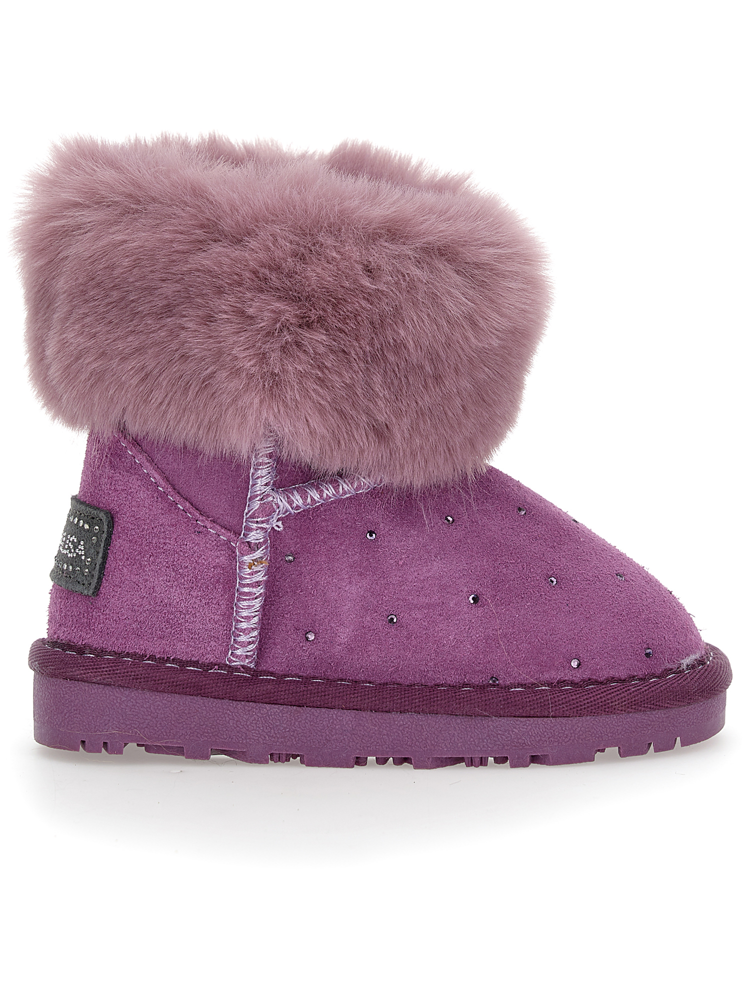 Monnalisa Crusted Leather Boots With Rhinestones In Wisteria