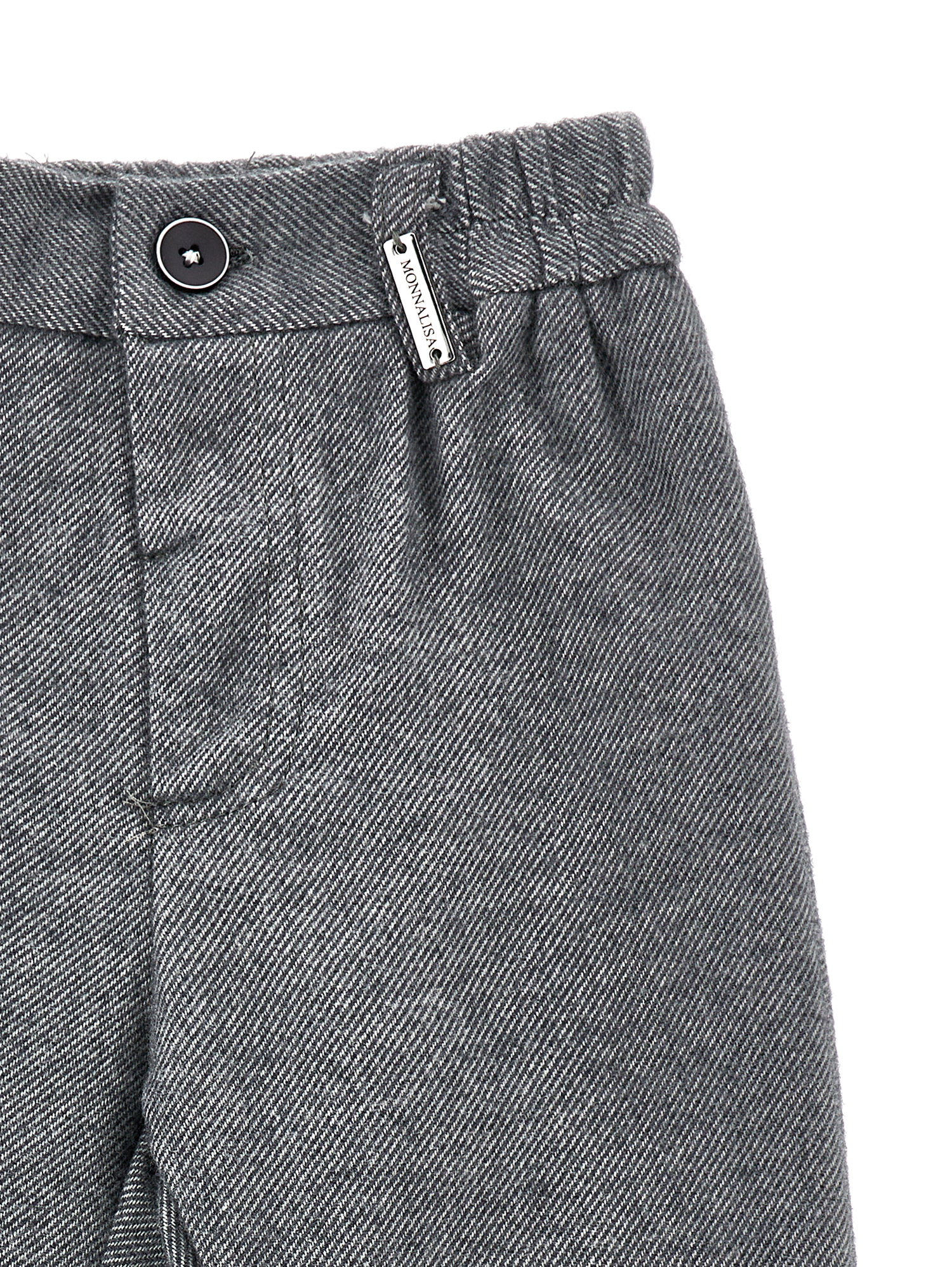 Monnalisa Soft Flannel Trousers In Grey + Cream