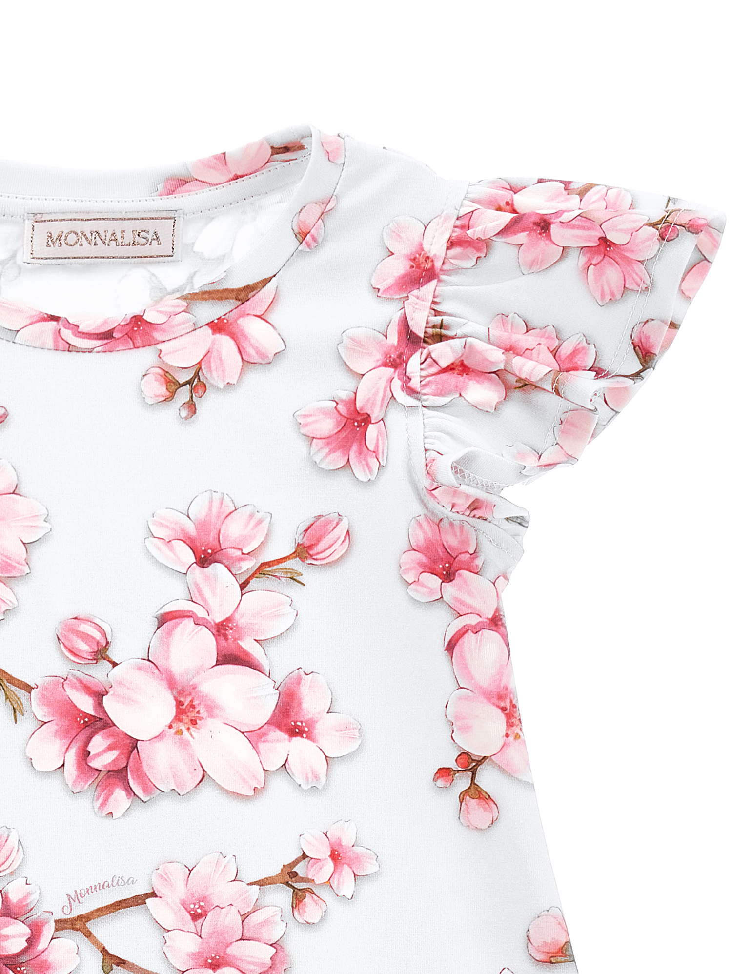Monnalisa Low Waist Peach Blossom Dress In White